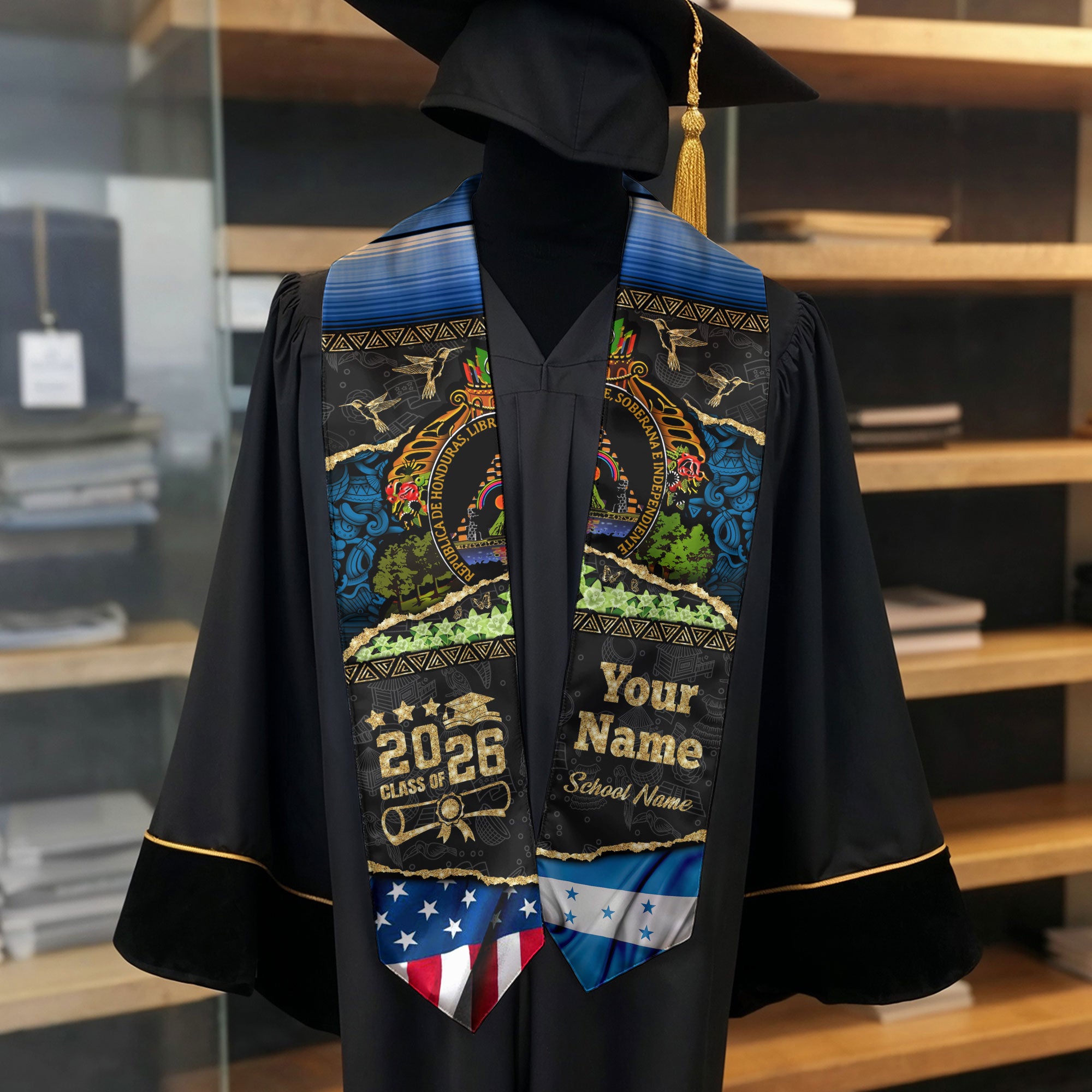 Customized Honduras Graduation Stole Highlighting National Flag Style, Graduation Sash 2026