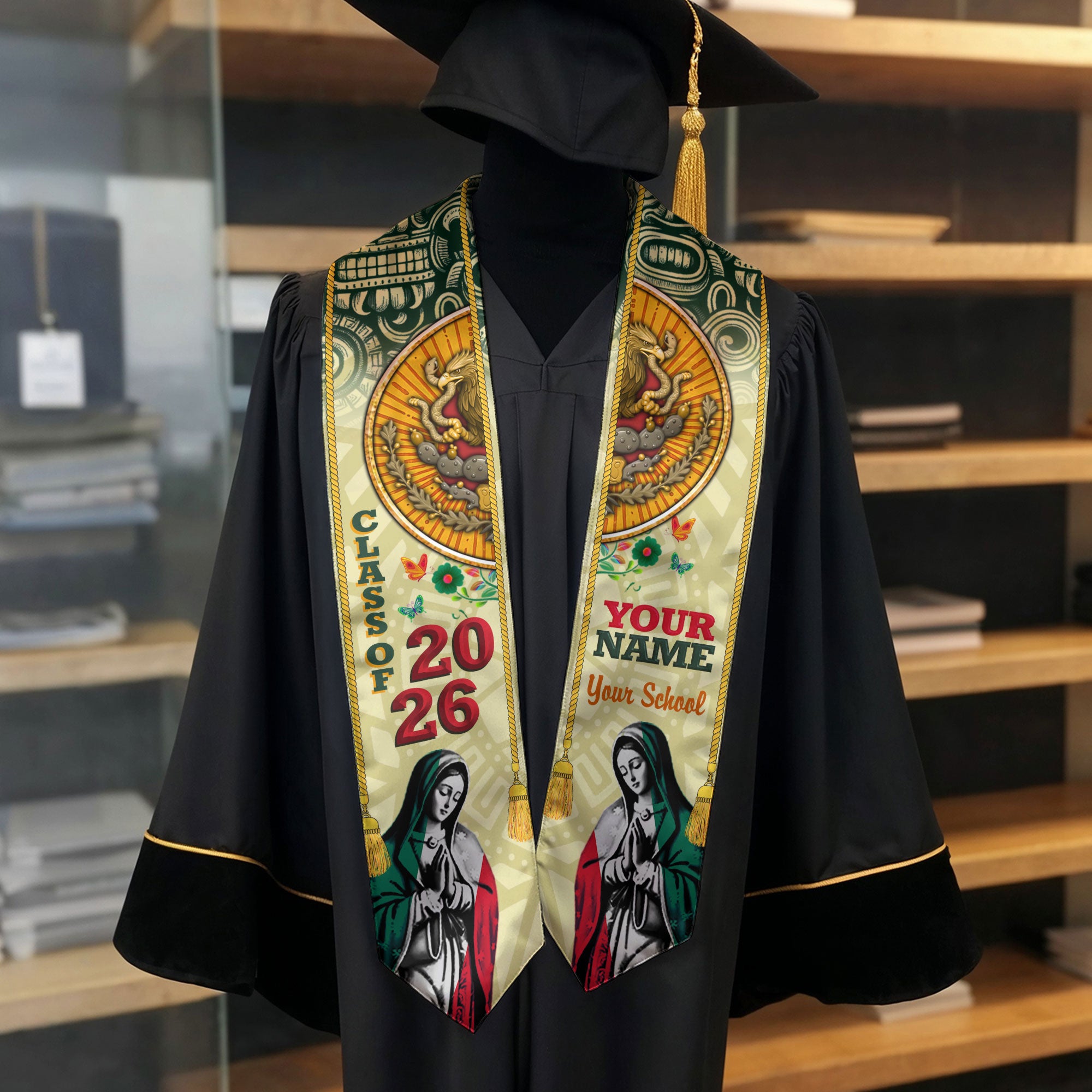Mexican Flag Graduation Stole 2026, Mexico Sash Stole, Tailored Finish for 2026 Grads