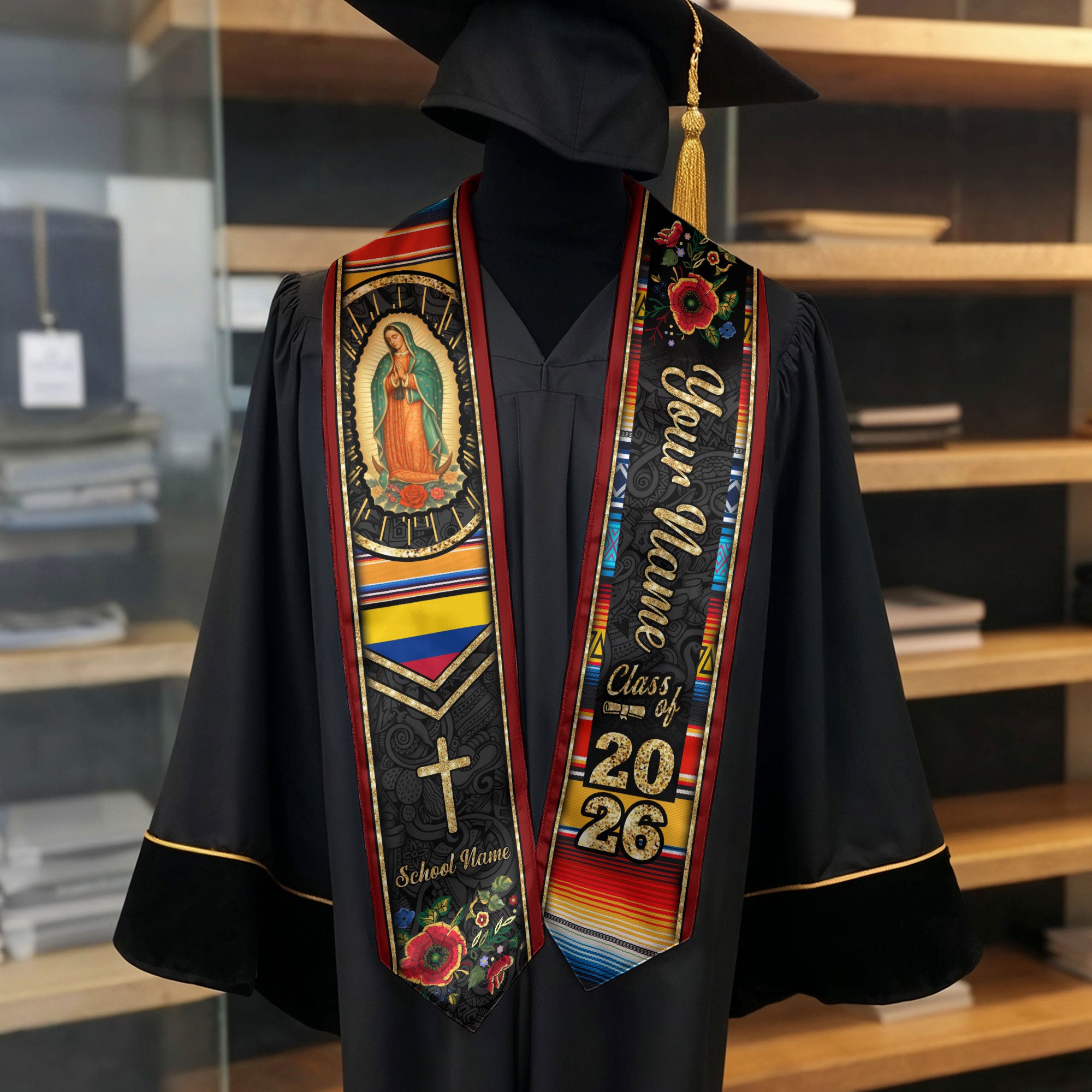 Customized Colombia Graduation Stole with Colombian Flag Inspired Design, Graduation Sash for Class of 2026
