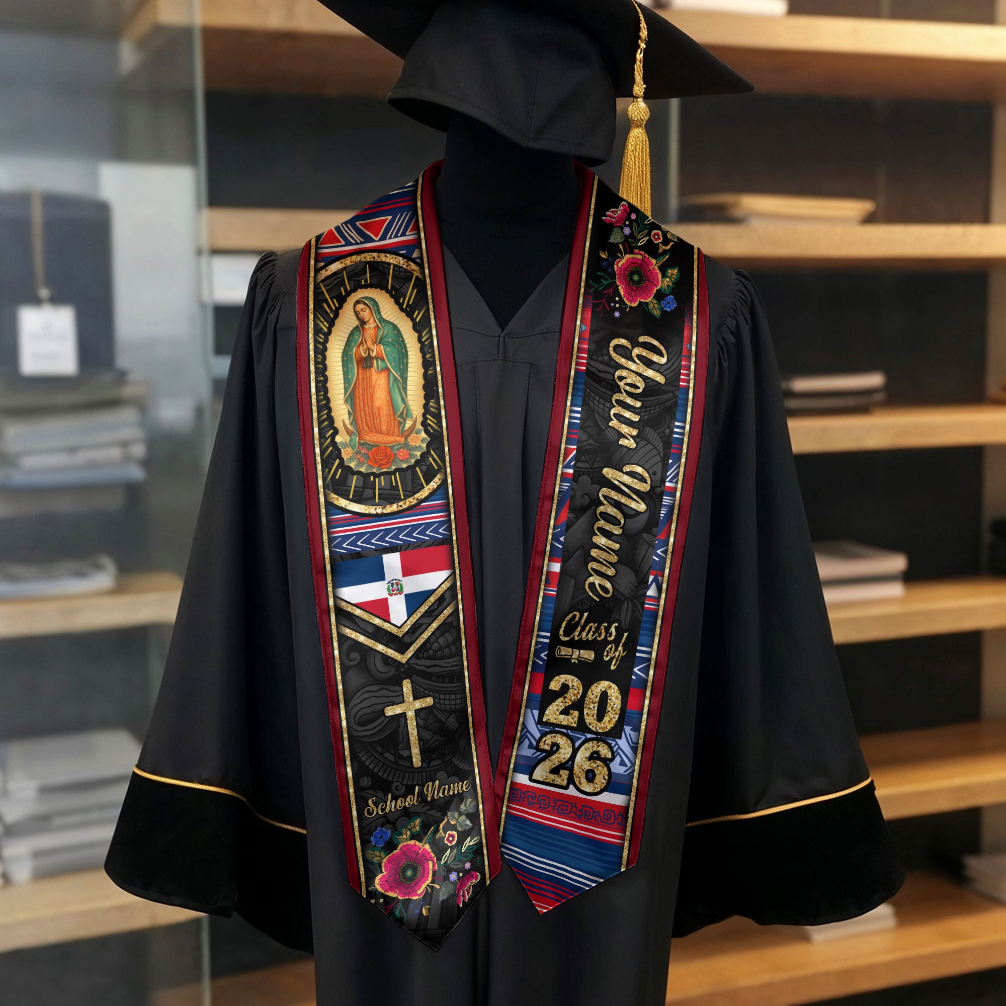 Customized Dominican Graduation Stole with National Flag Theme, Graduation Sash Celebrating Class of 2026