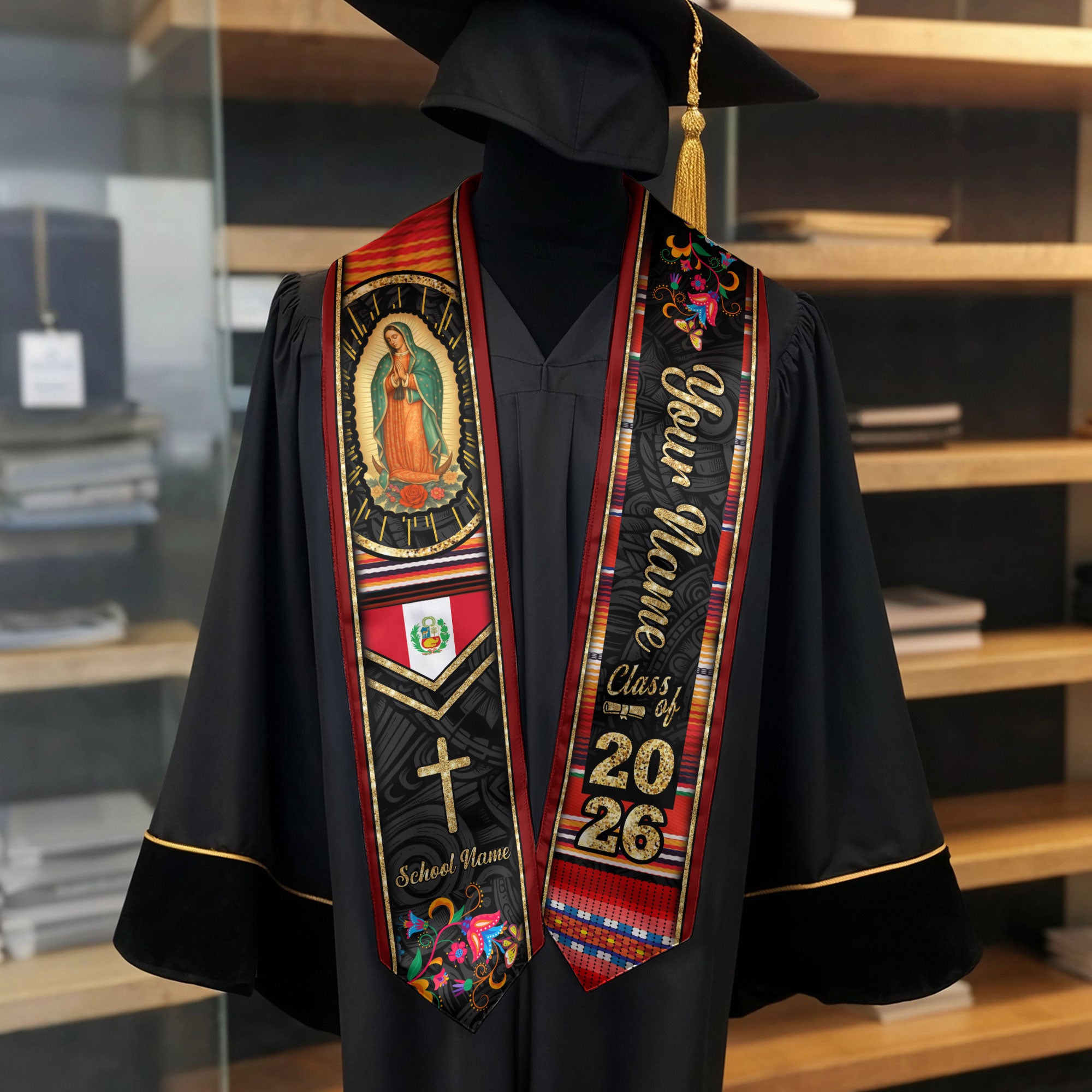 Customized Peru Graduation Stole Featuring Peruvian Flag Design, Graduation Sash for the Class of 2026