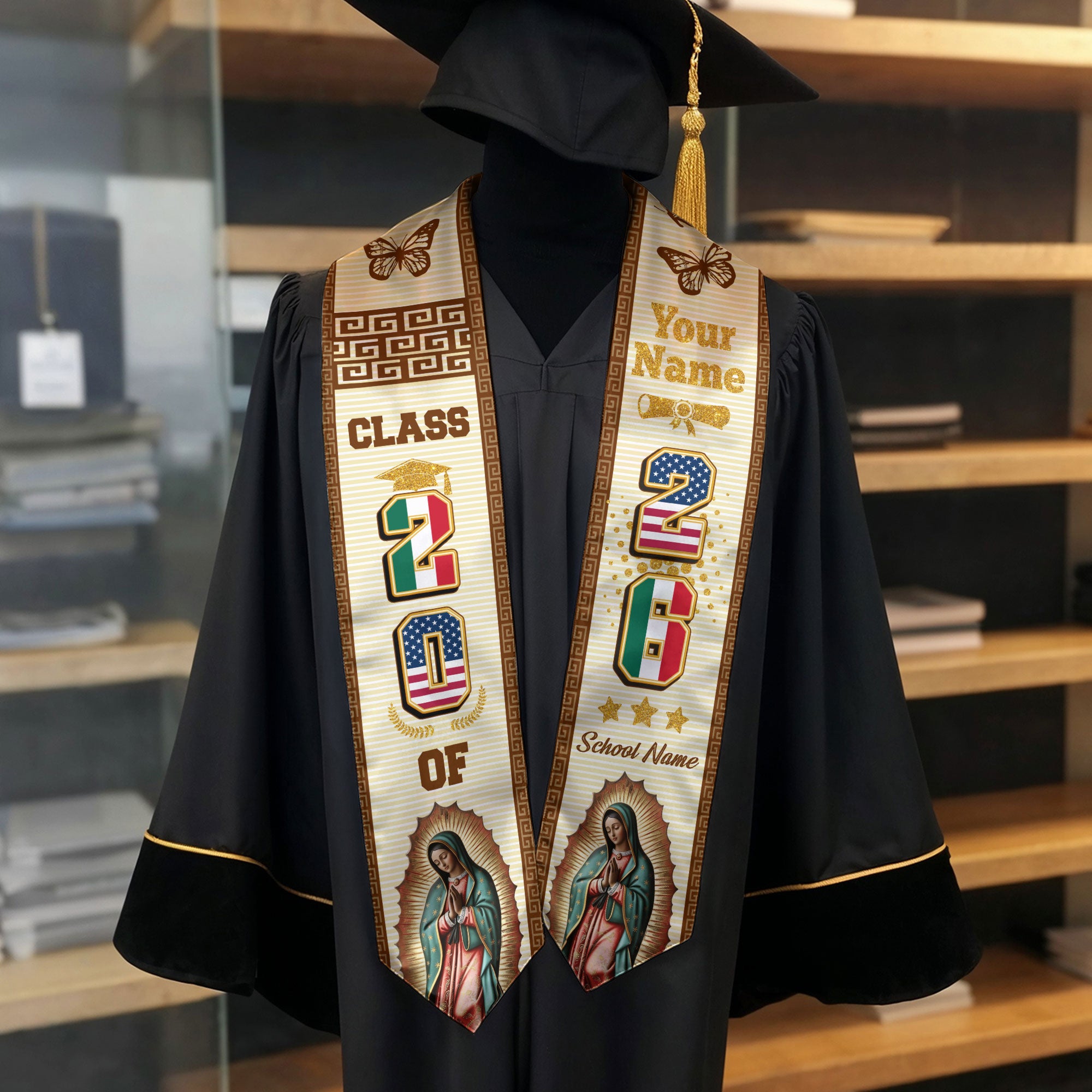 Class of 2026 Mexico Graduation Sash, Mexican Flag Stole, Custom-Ready Graduation Style