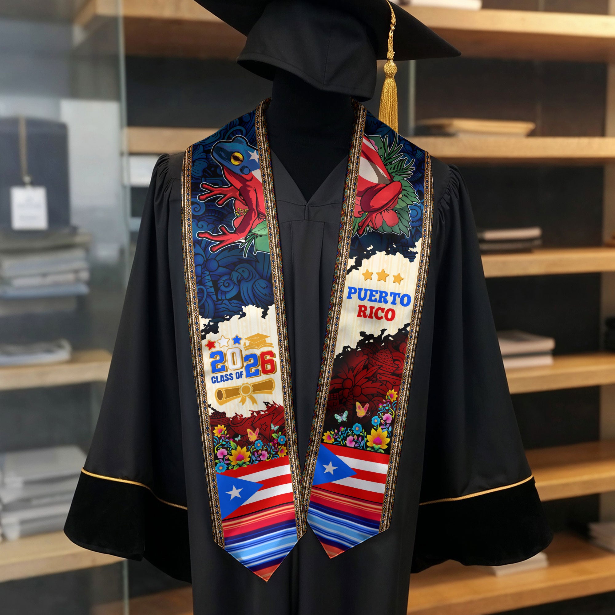 Puerto Rico Graduation Stole 2026, Puerto Rican Flag Graduation Sash, Signature Detail