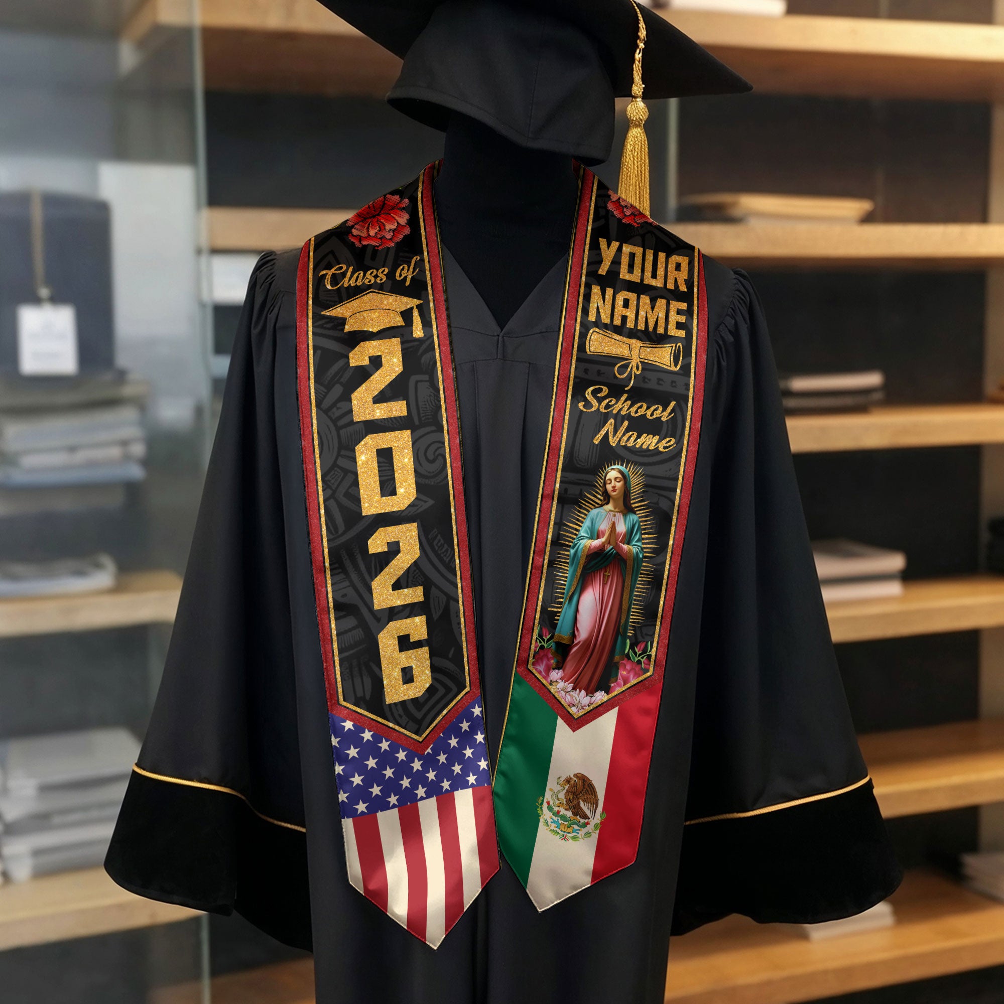 2026 Mexican Flag Sash for Graduation, Mexico Stole for Grads, Personal Detail Option