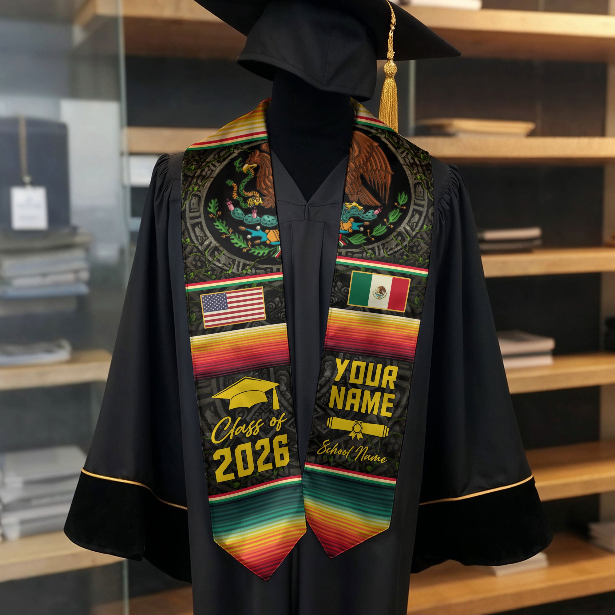 Mexico Graduation Stole 2026, Mexican Flag Graduation Sash, Add Details Option for Grads