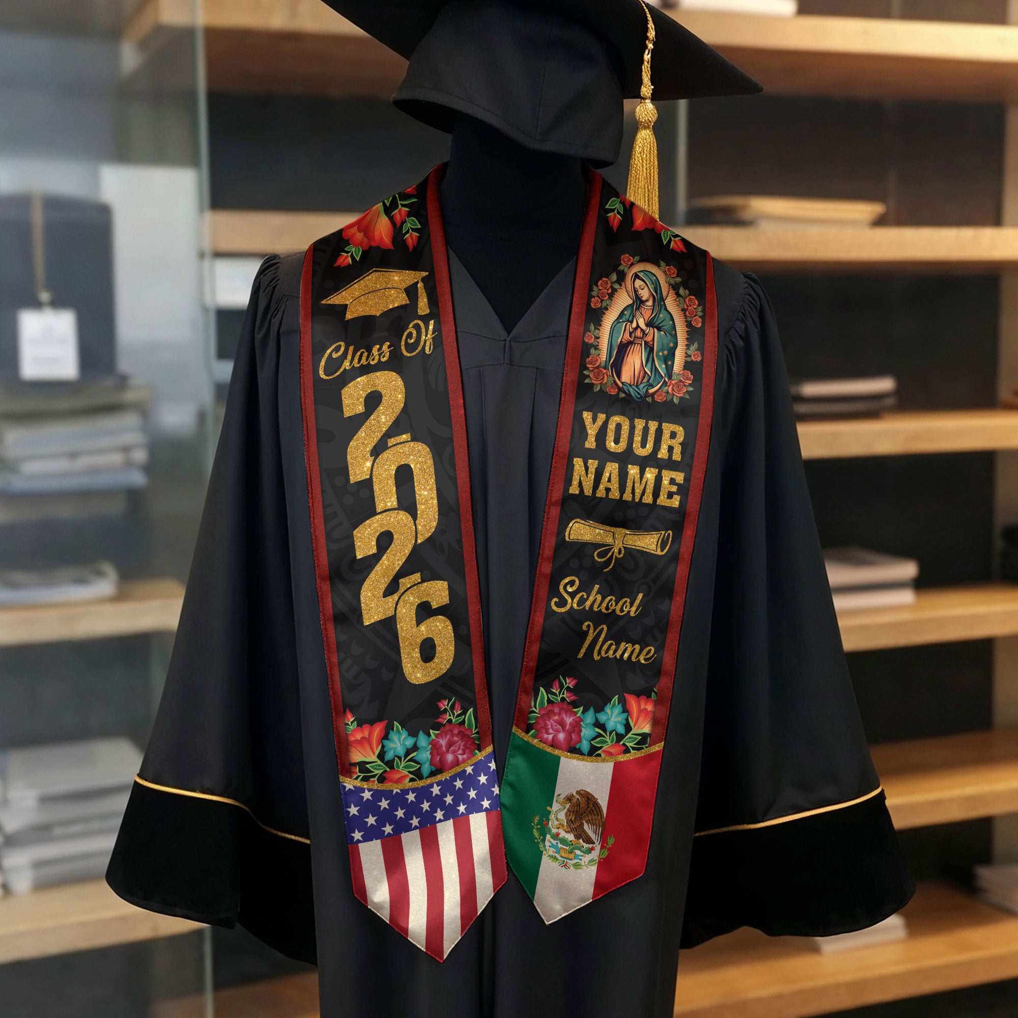 2026 Mexico Graduation Sash, Mexican Flag Stole for Graduates, Personal Detail Option