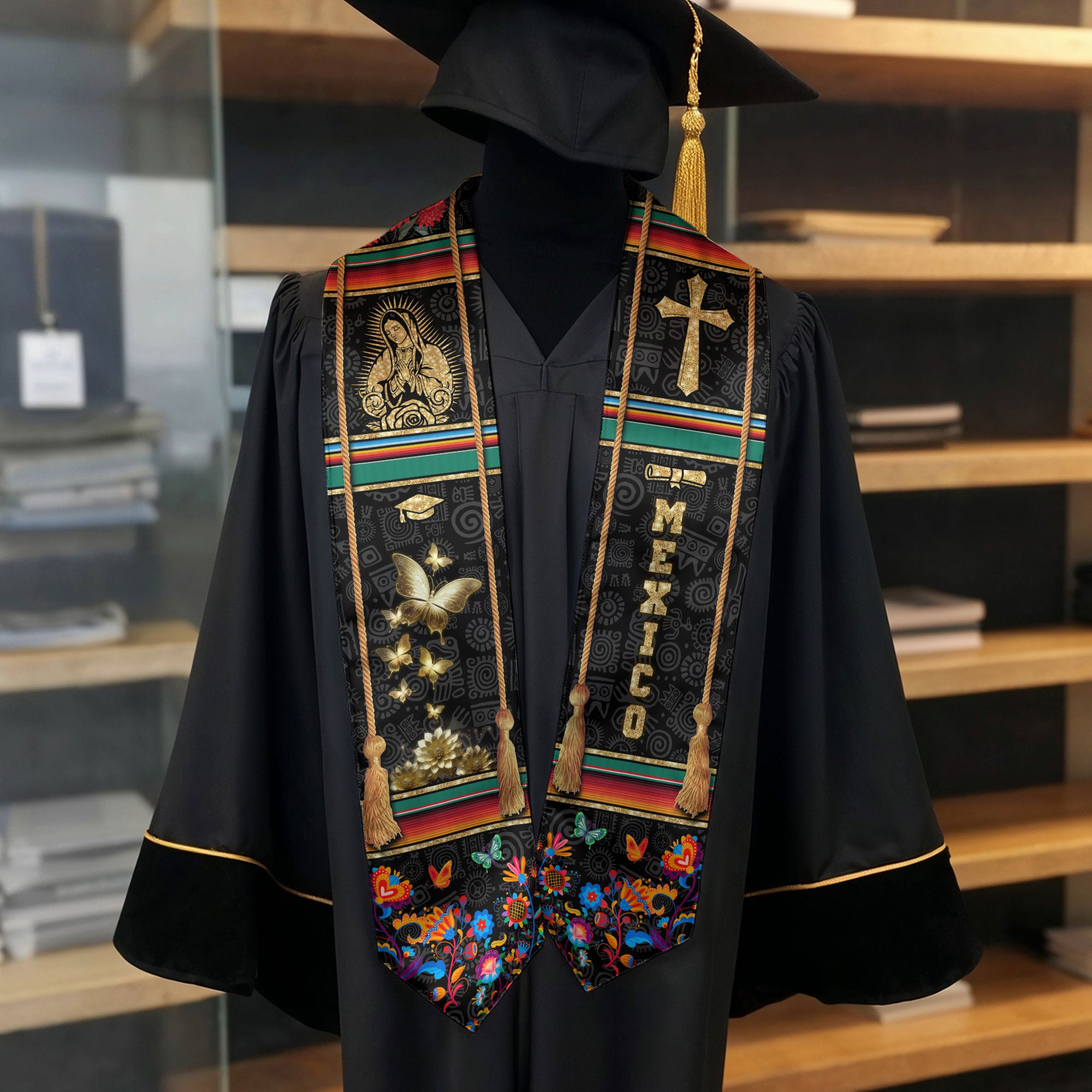 Mexican Flag Graduation Sash 2026, Mexico Graduation Stole, Signature Detail for Graduates