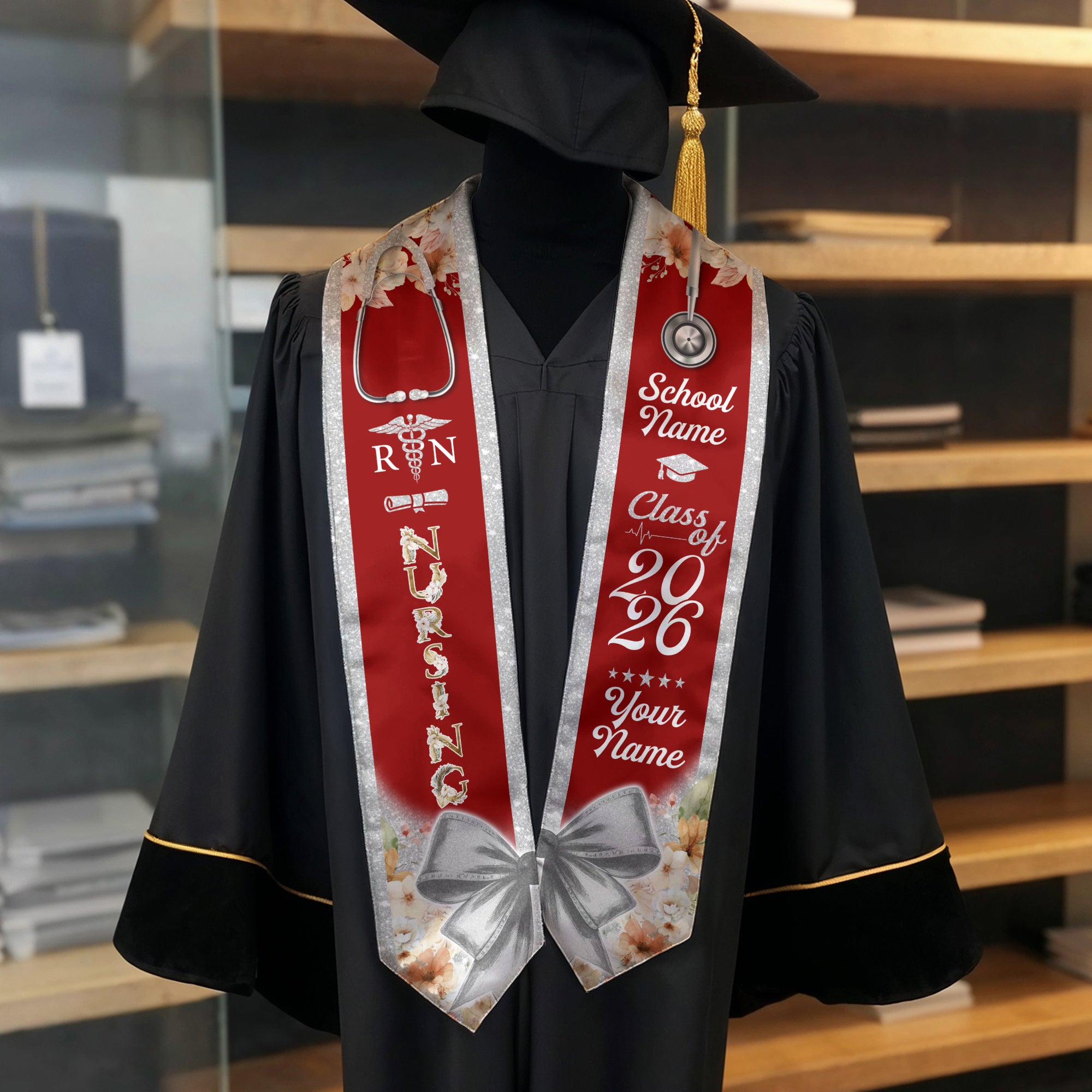 Customized Nursing Graduation Sash for RN and BSN Graduates, Ceremony Stole Class of 2026
