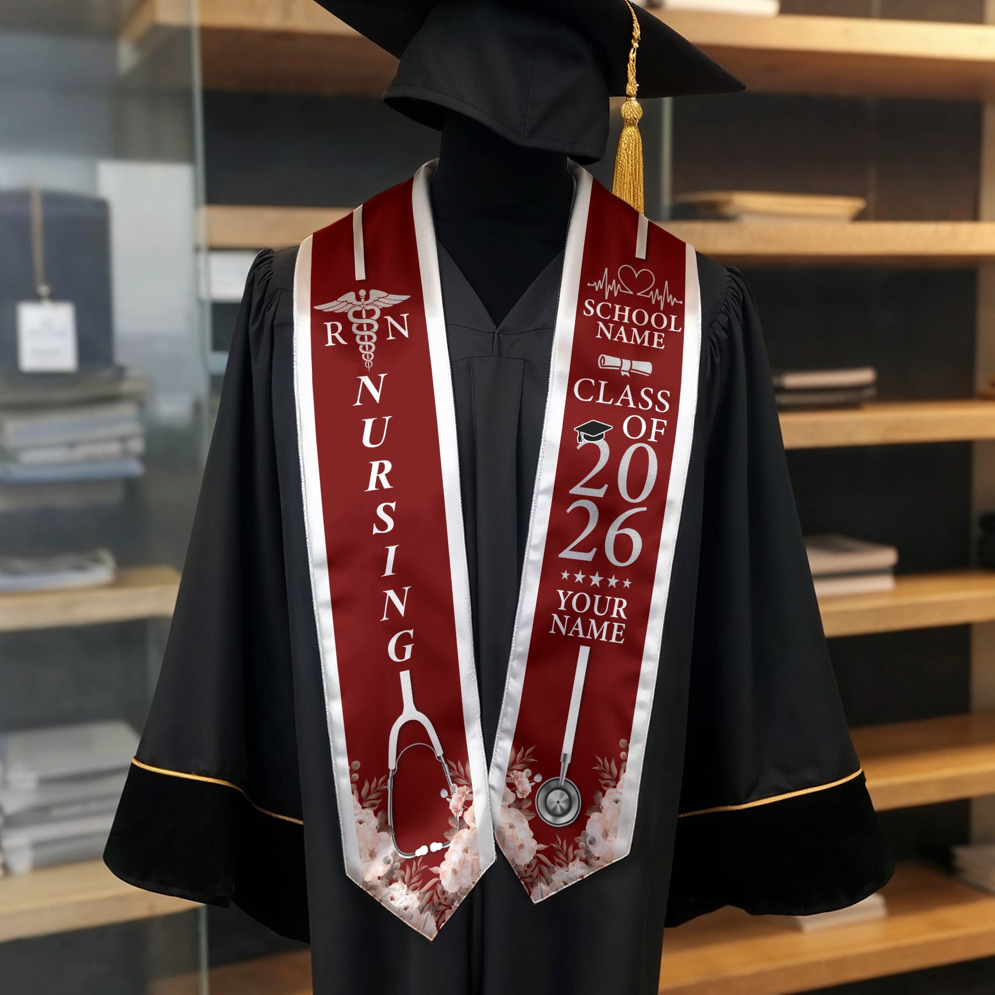 Customized Graduation Stole for Nursing Students, RN BSN Nurse Ceremony Sash for Class of 2026