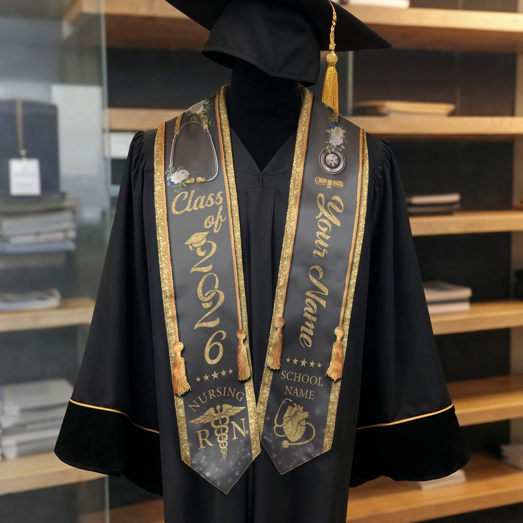 Customized RN Nurse Graduation Stole Highlighting Nursing Achievement, Graduation Sash 2026