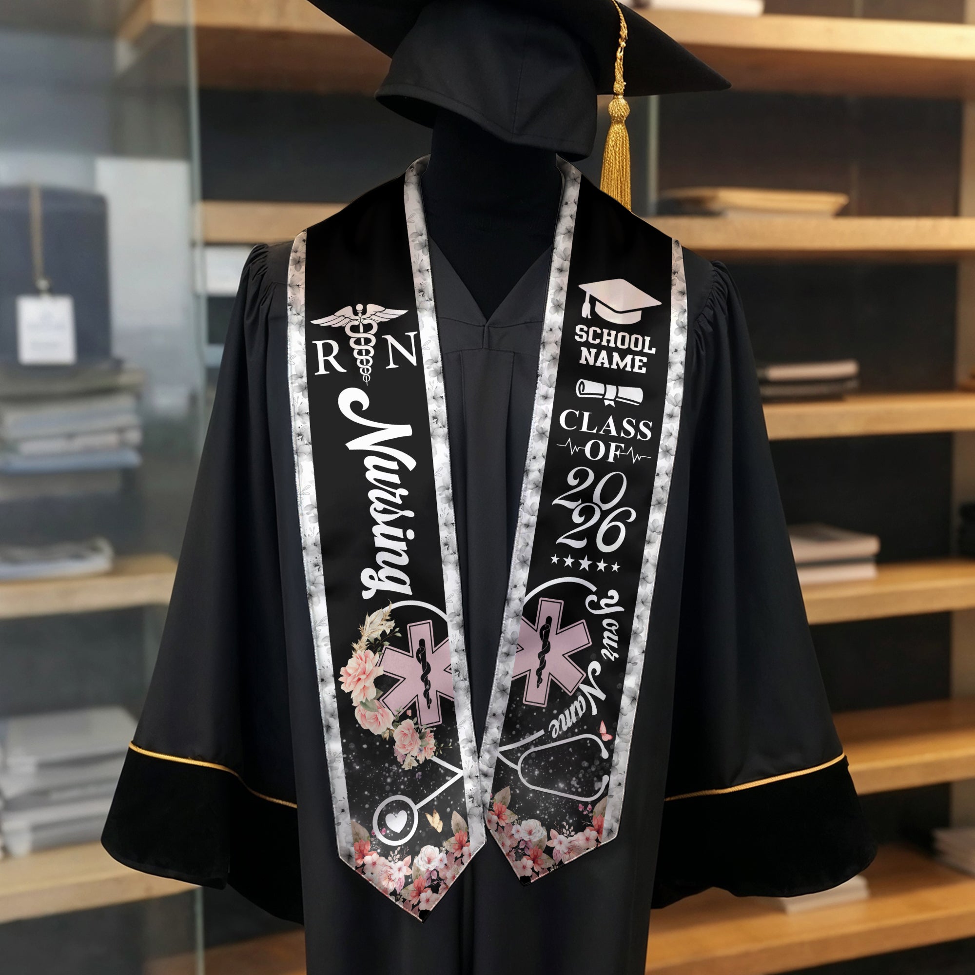Customized Nursing Graduation Stole for Healthcare Graduates, RN Ceremony Sash Class of 2026