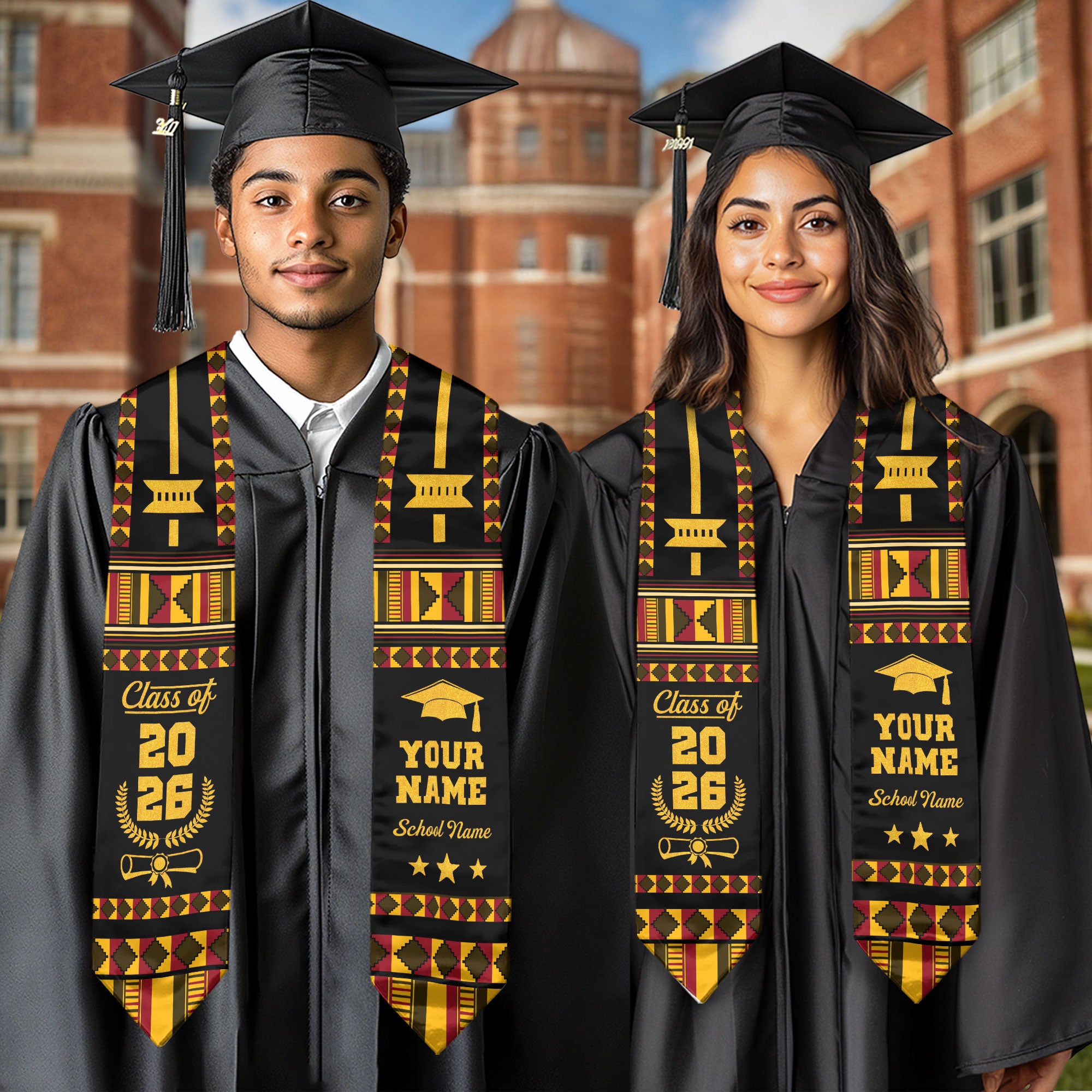 African Flag Graduation Sash 2026, Africa Stole, Tailored Finish for 2026 Grads