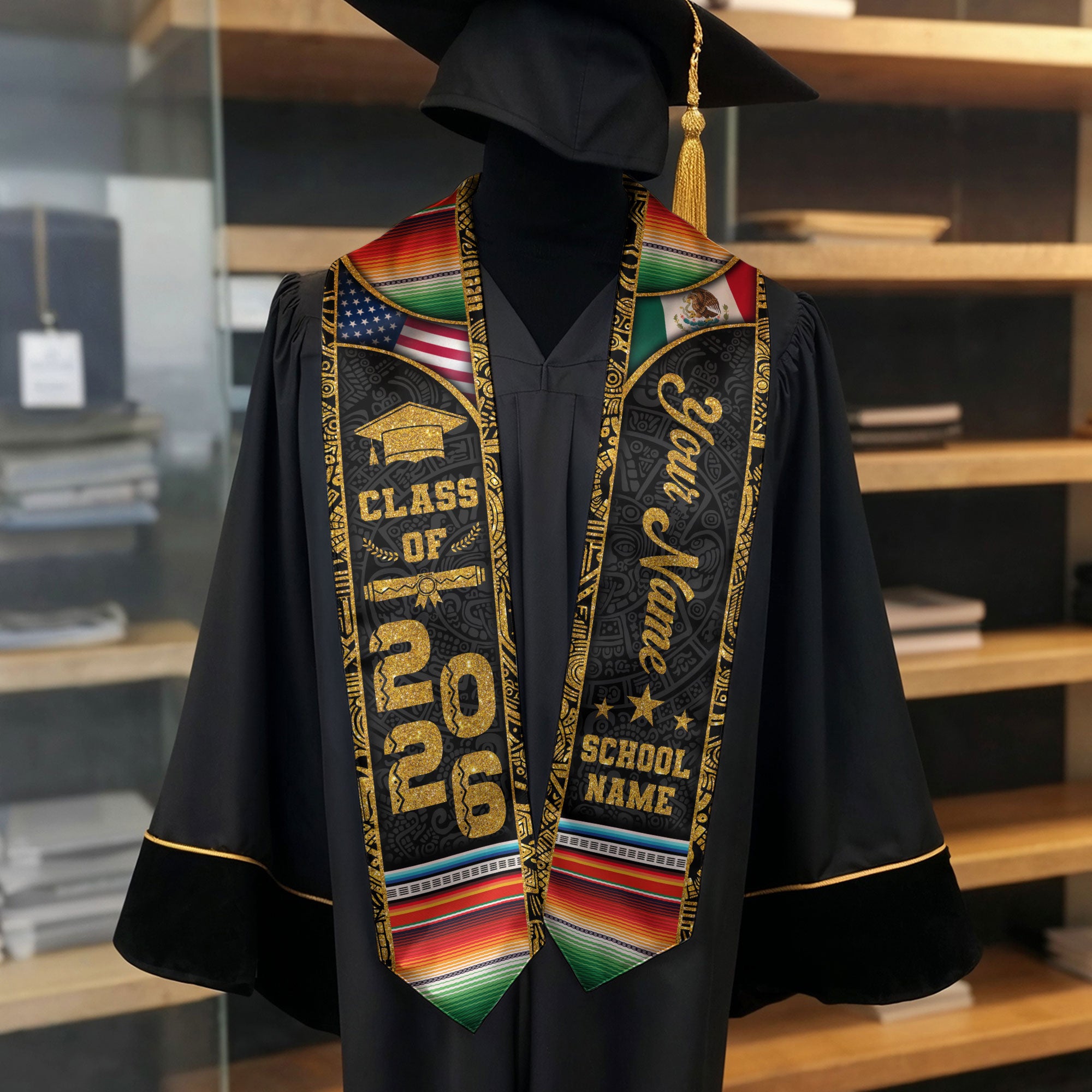 Mexico Graduation Stole 2026, Mexican American Flag Graduation Sash, Mexican Grad Stole
