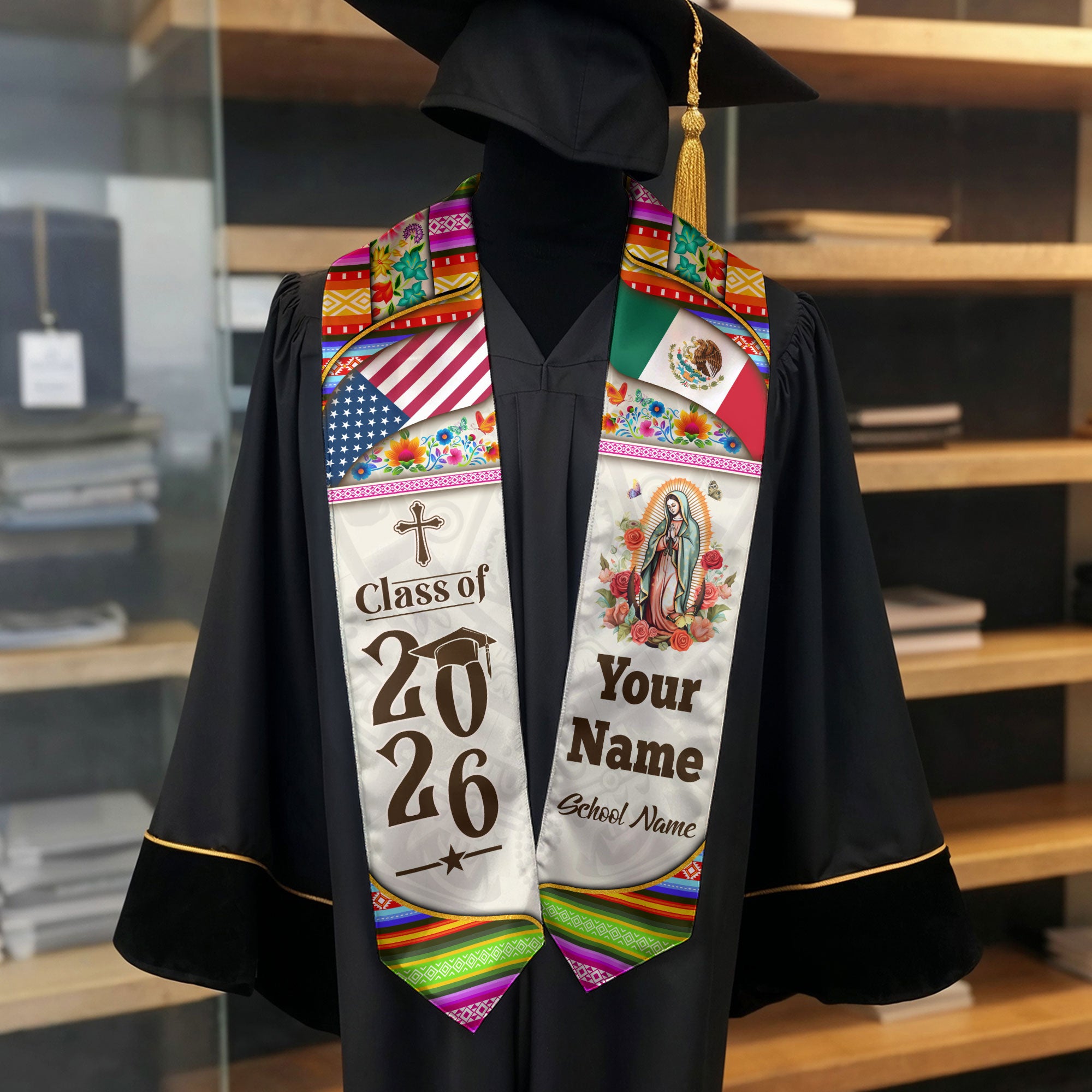 Mexico Graduation Sash 2026, Mexican Flag Stole, Mexican Stole, Custom Graduation Stole
