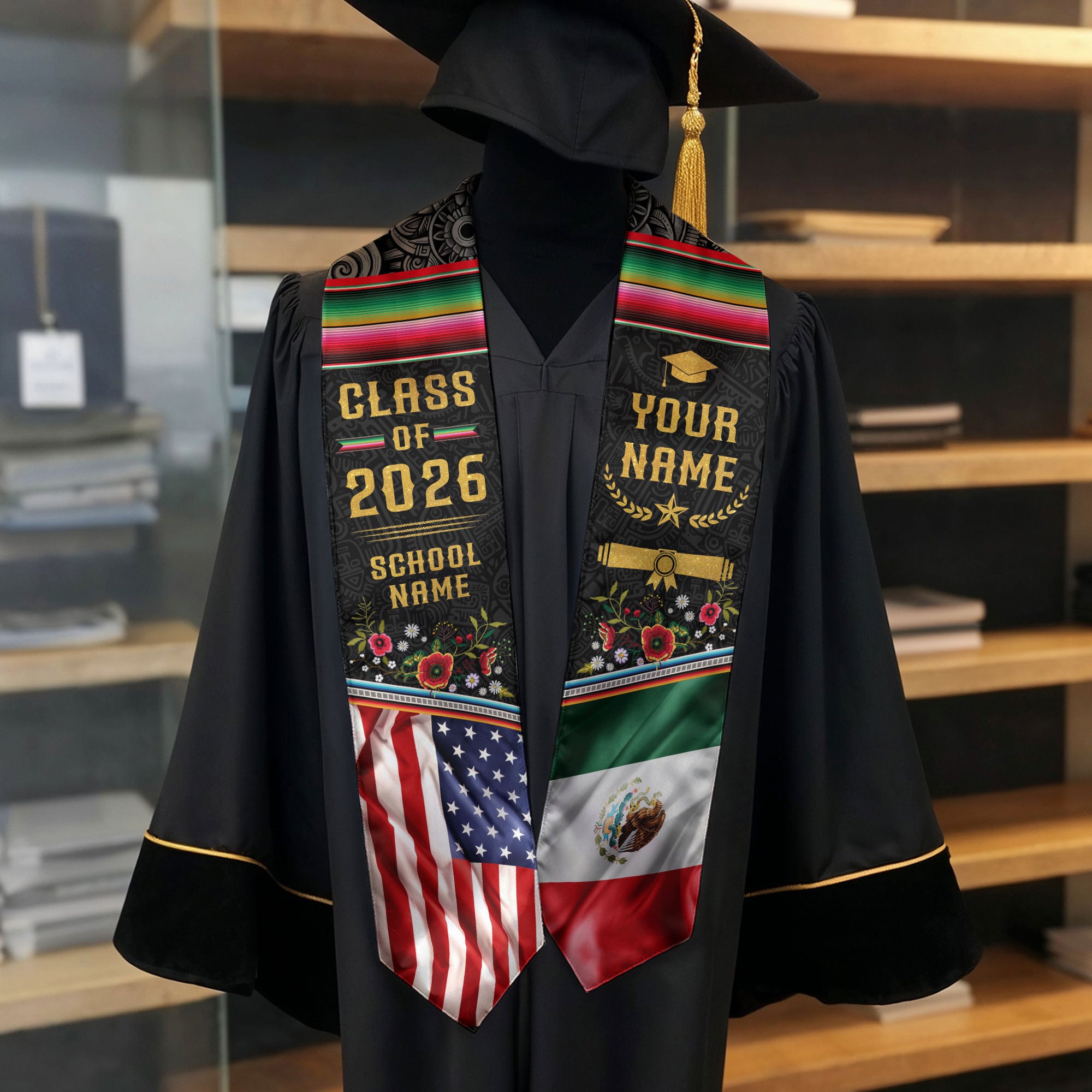 Customized Graduation Stole for Mexico Ceremonies, Mexican Flag Inspired Sash Celebrating Class of 2026