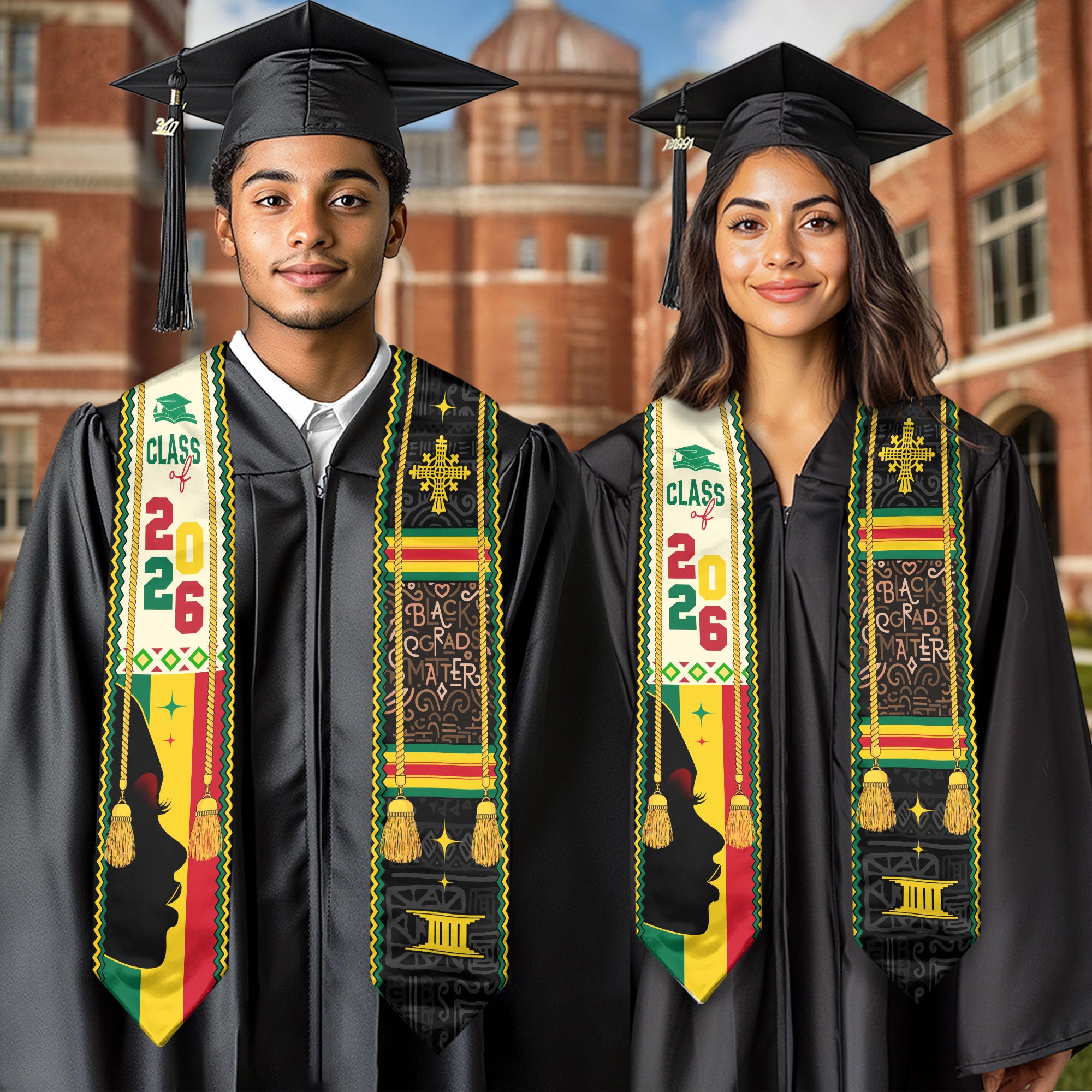 Black Grads Matter Graduation Stole 2026, Pan-African African Print Graduation Stole