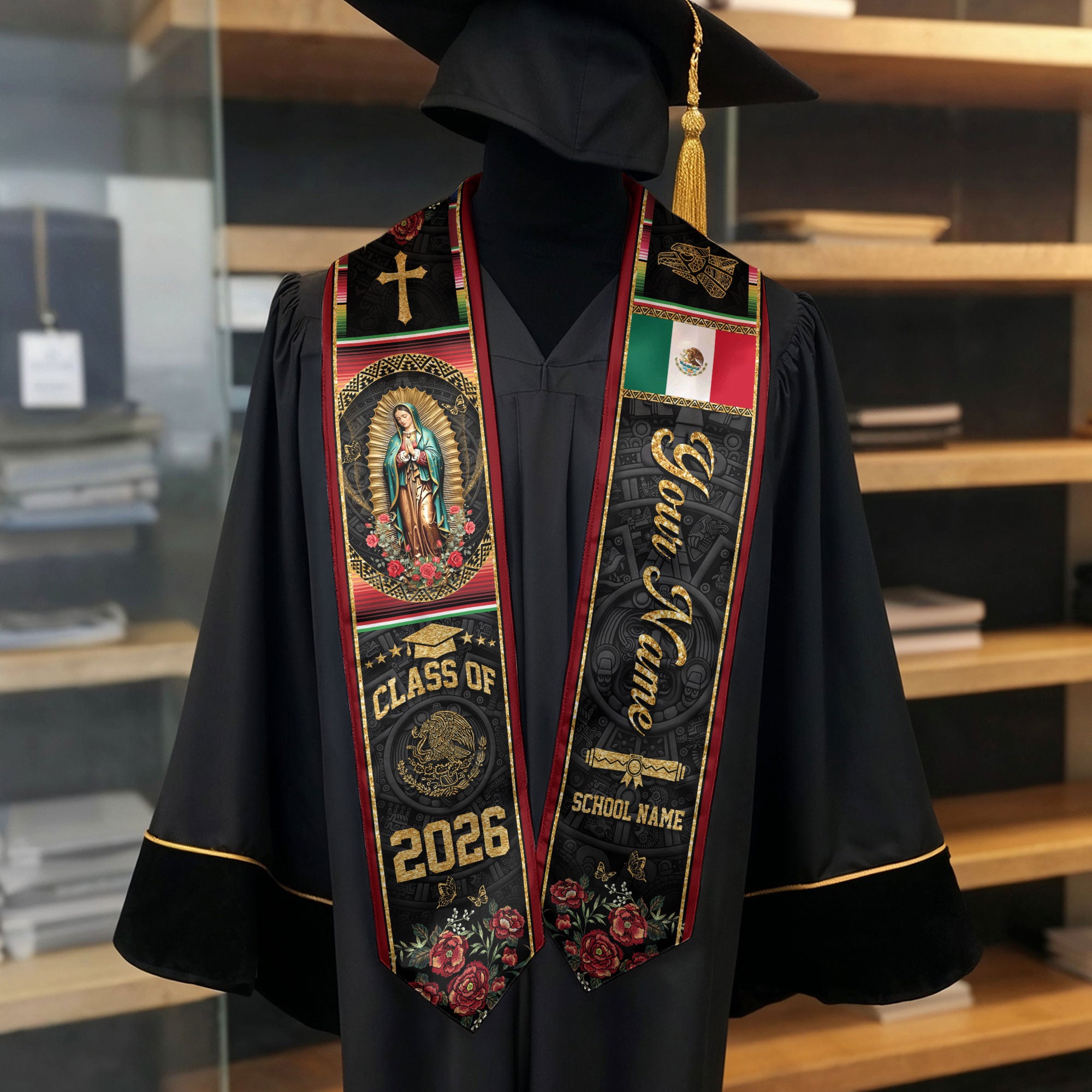 2026 Mexico Graduation Stole, Mexican Flag Graduation Sash, Personal Name Detail Available
