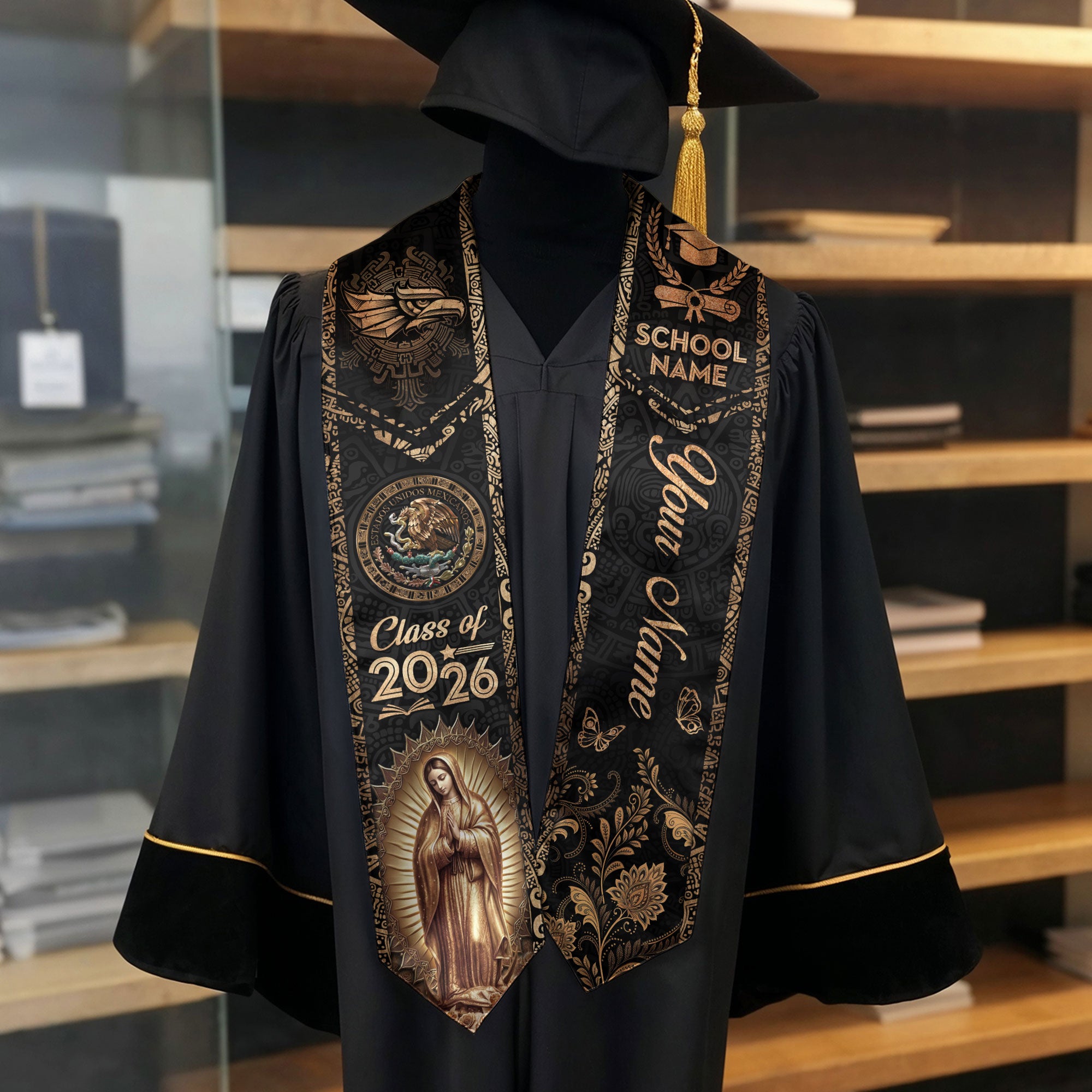 Mexico Flag Graduation Sash 2026, Mexican Stole for Grads, Personal Text Detail Available