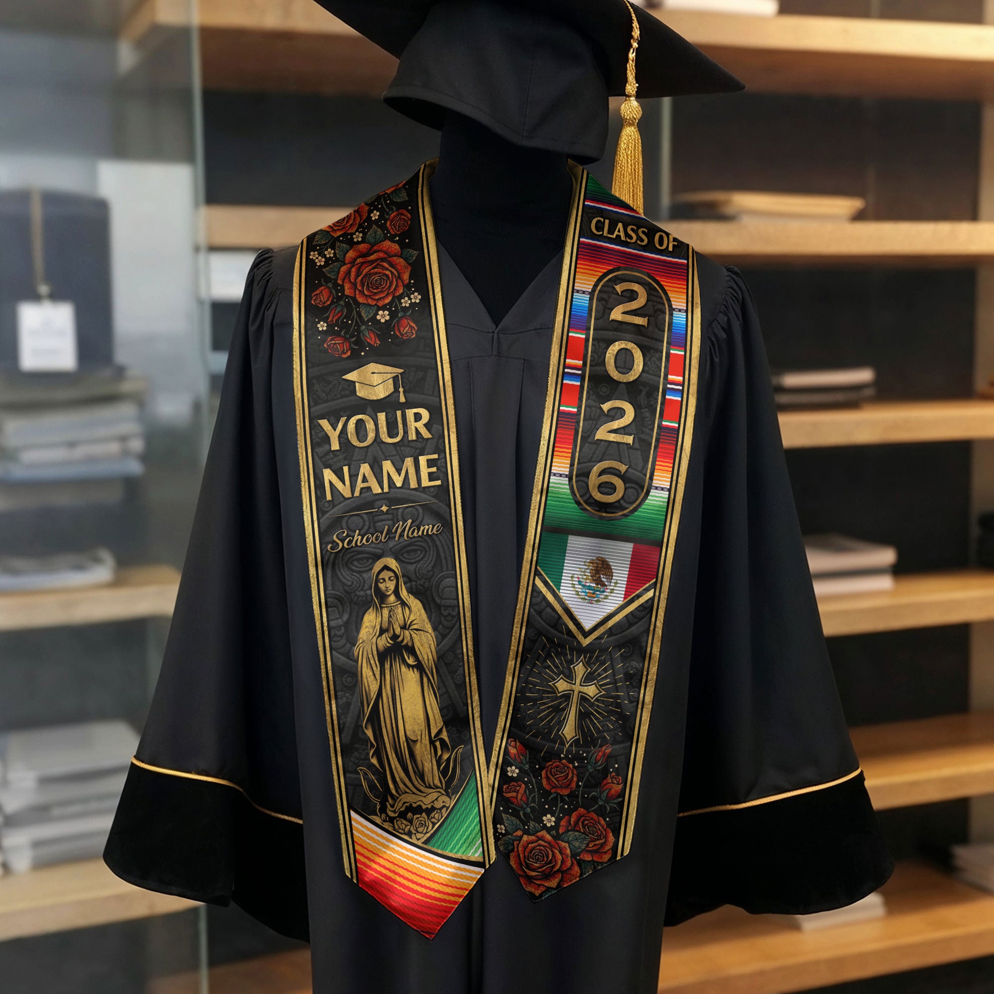 Mexico Graduation Sash 2026, Mexican Flag Stole for Graduates, Personalized Stitch Option