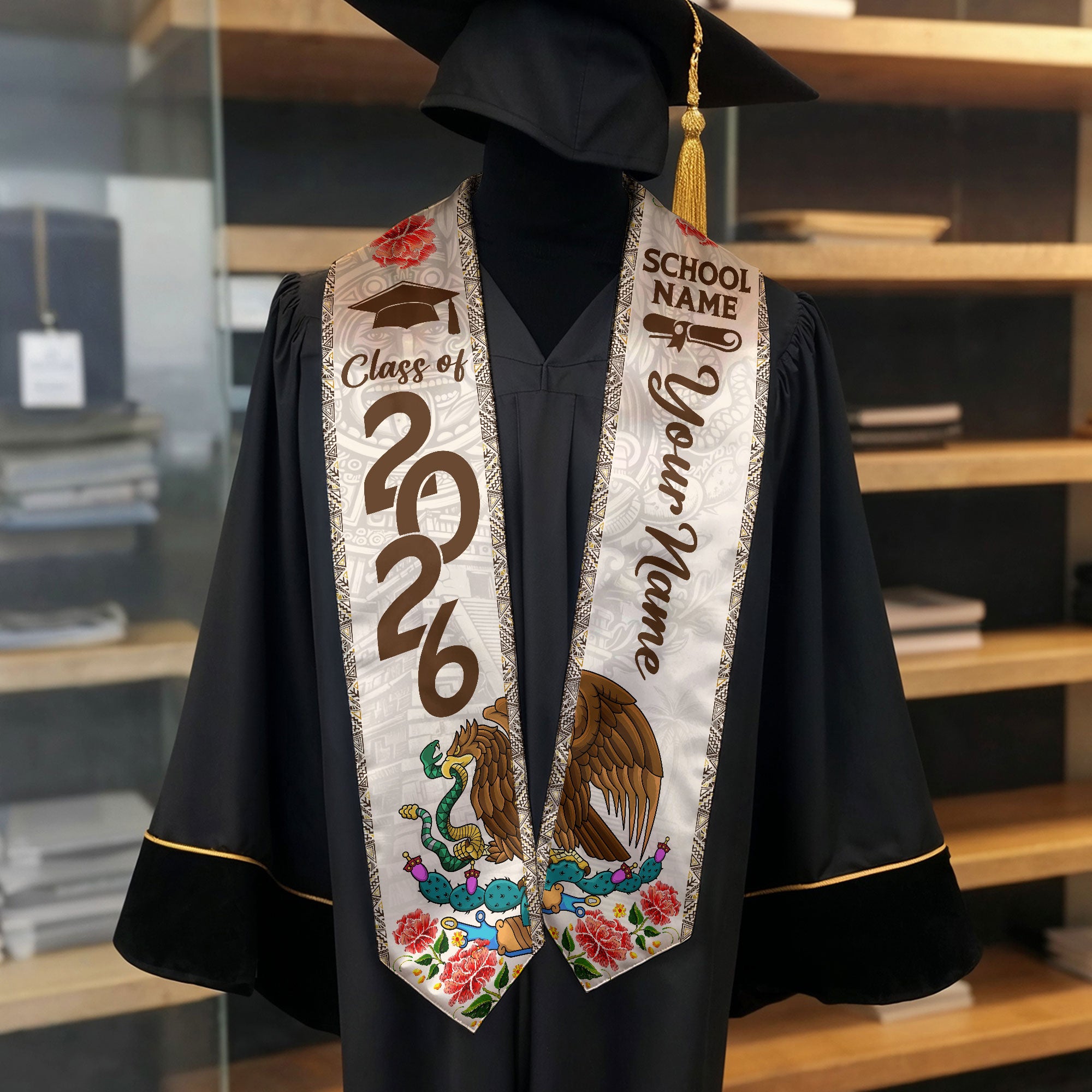 Customized Mexico Graduation Stole 2026, Mexican Flag Graduation Sash, Academic Style for Class of 2026