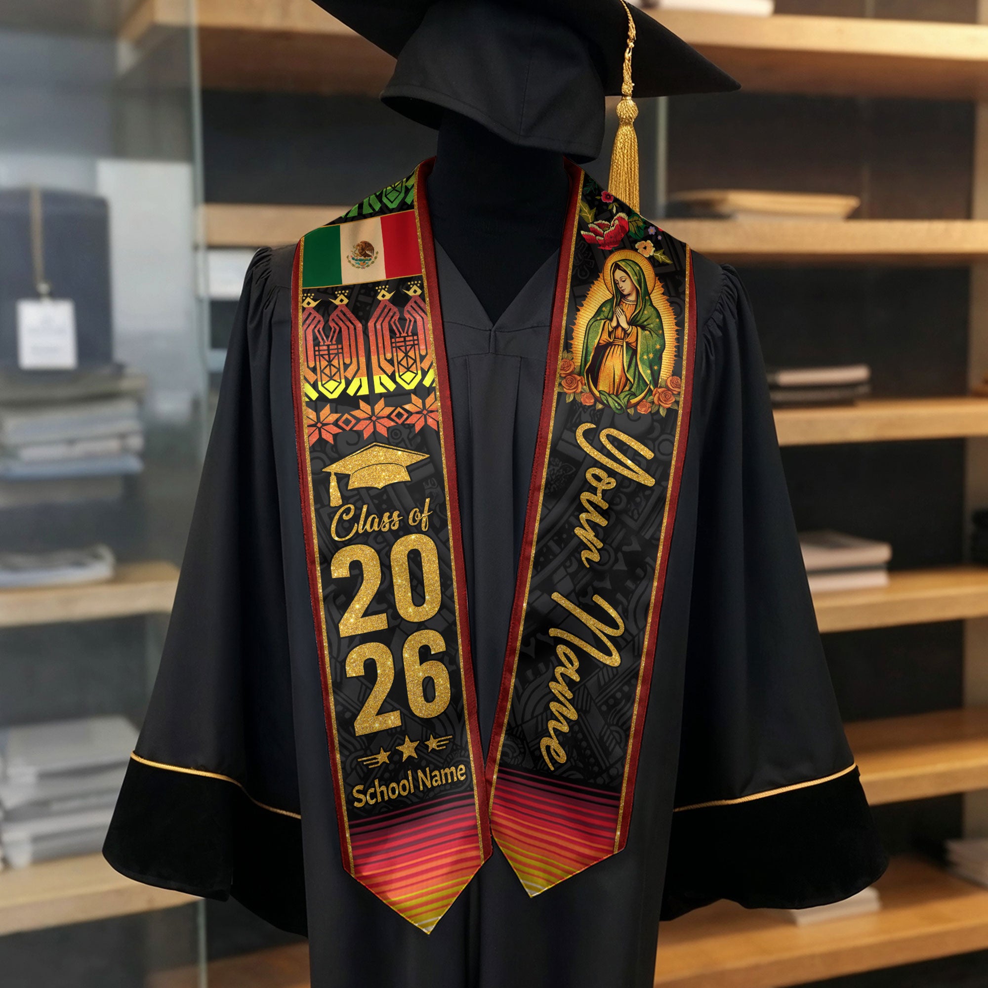 Customized Graduation Stole Mexico 2026, Mexican Flag Sash, Formal Academic Accessory for Graduates