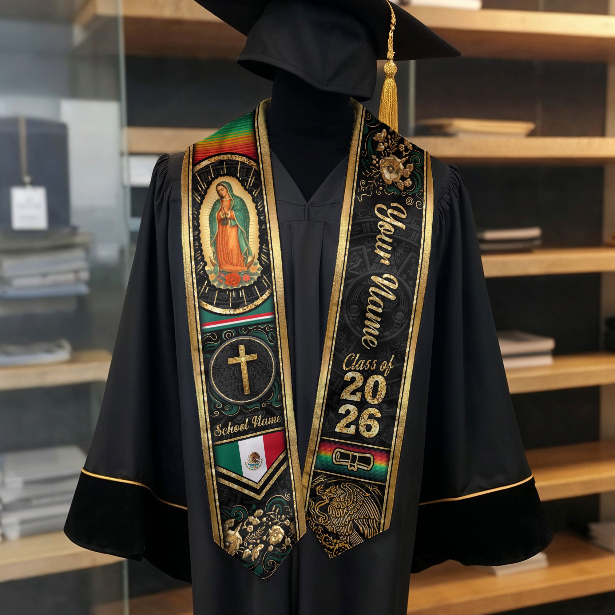 Customized Mexico Graduation Stole with National Flag Detail, Graduation Sash 2026, Class of 2026