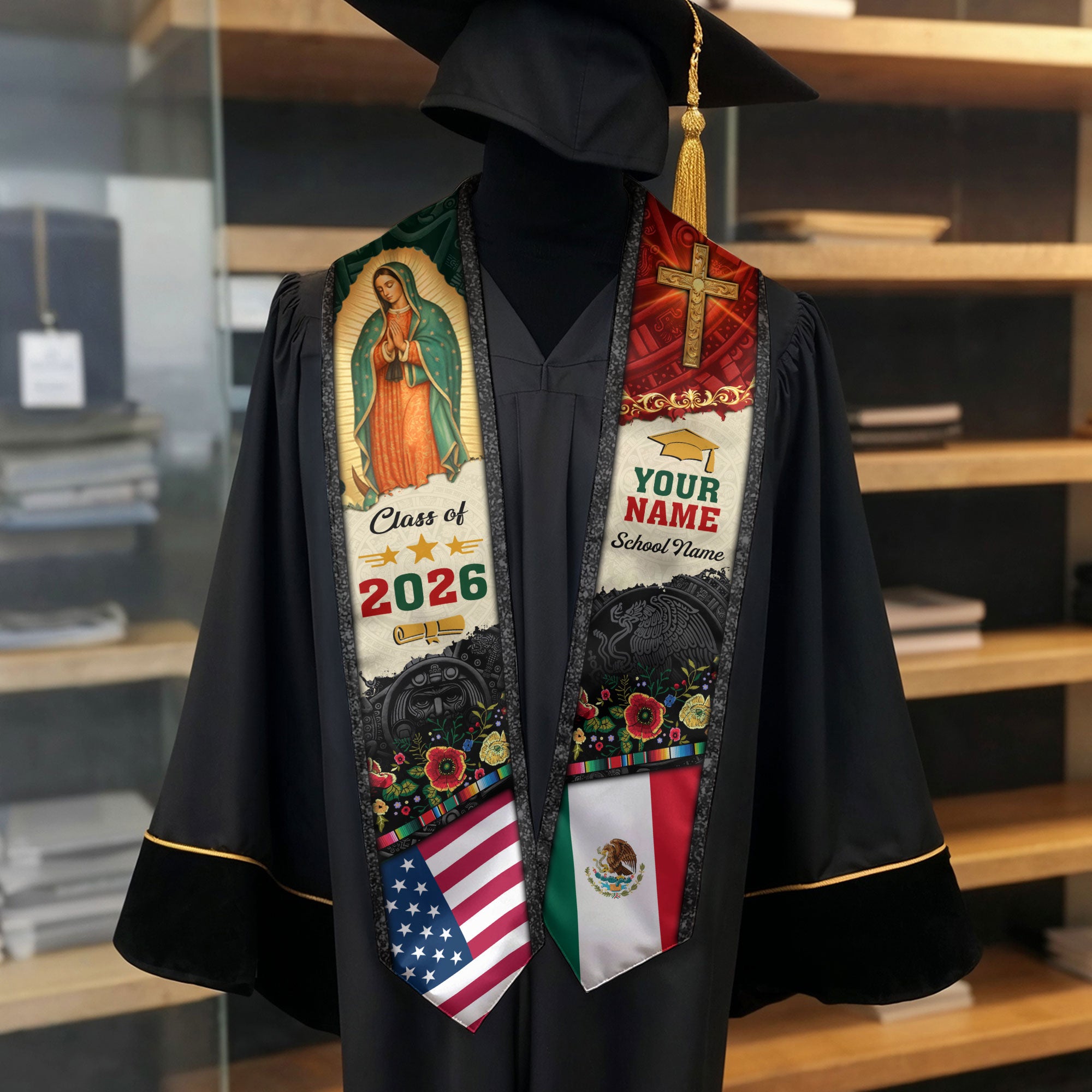 Customized Mexico Graduation Stole Inspired by Mexican Flag Design, Graduation Sash 2026