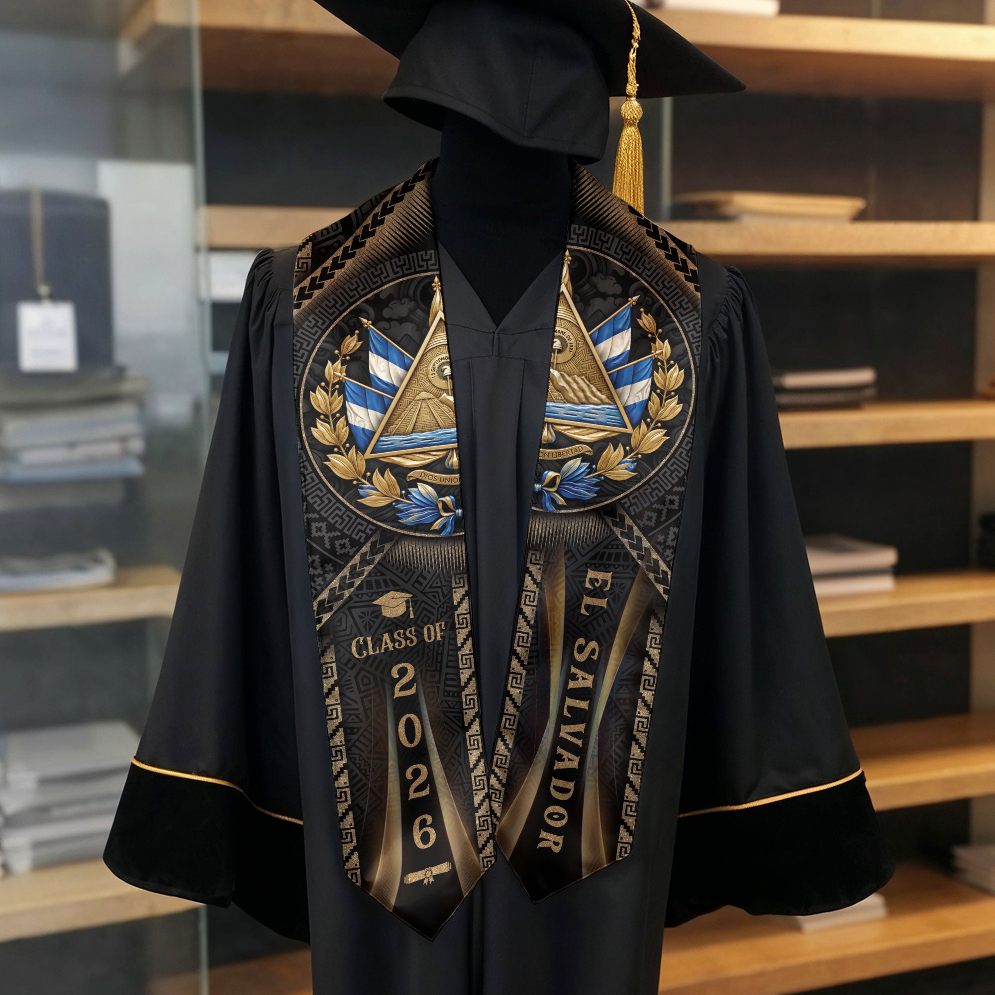 El Salvador Graduation Stole 2026 - Coat of Arms Heritage Sash Class of 2026