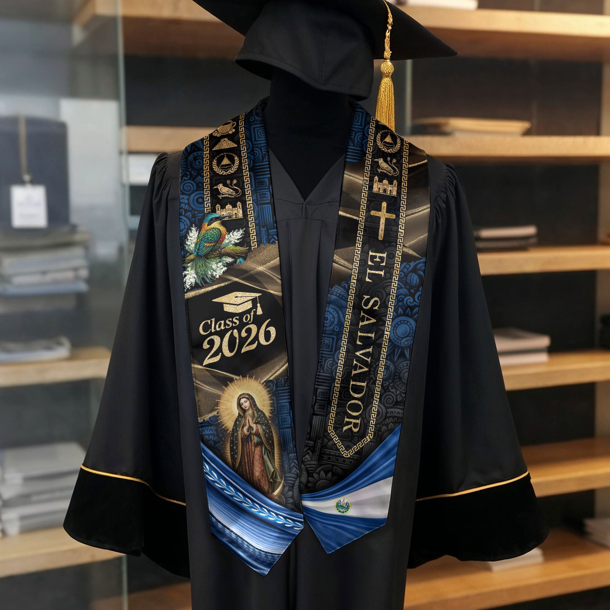 El Salvador Stole Class of 2026 - Our Lady of Guadalupe & Culture Sash