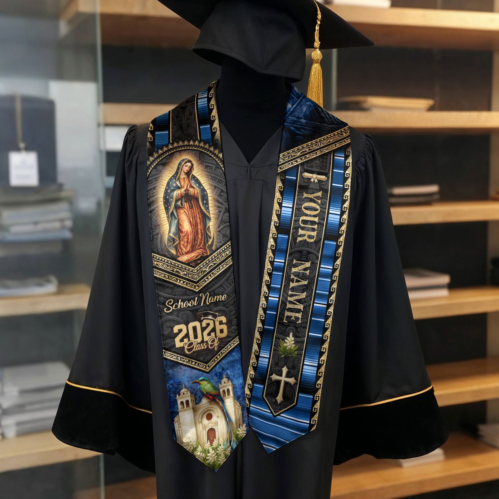 El Salvador Graduation Stole Class of 2026 - Personalized Torogoz Heritage Sash