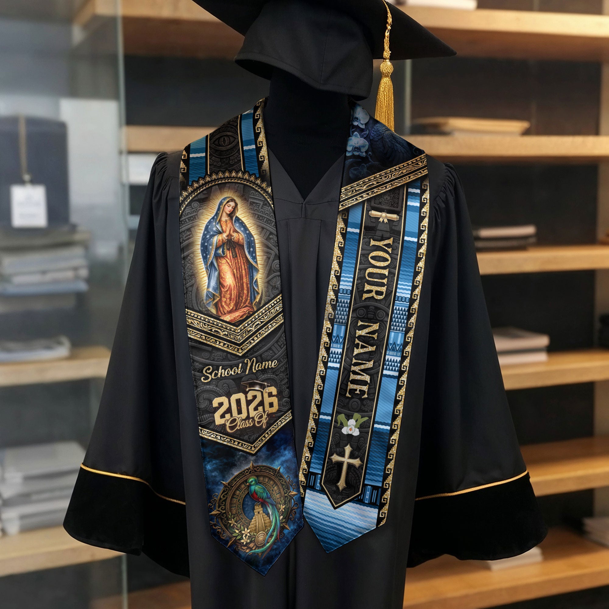 Guatemala Class of 2026 Graduation Stole Custom Name Guadalupe Cross Sash