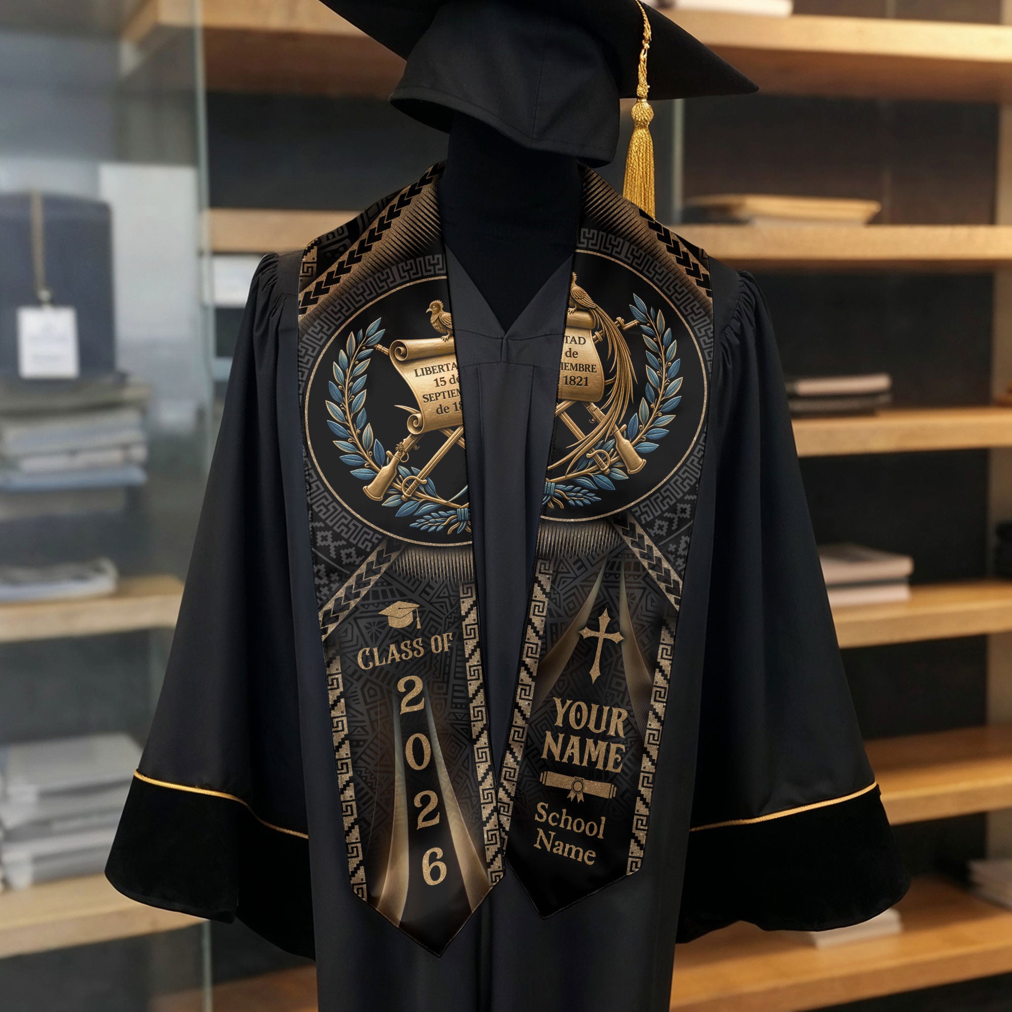 Personalized Guatemala Graduation Stole - Custom Name School Maya Heritage Quetzal Sash