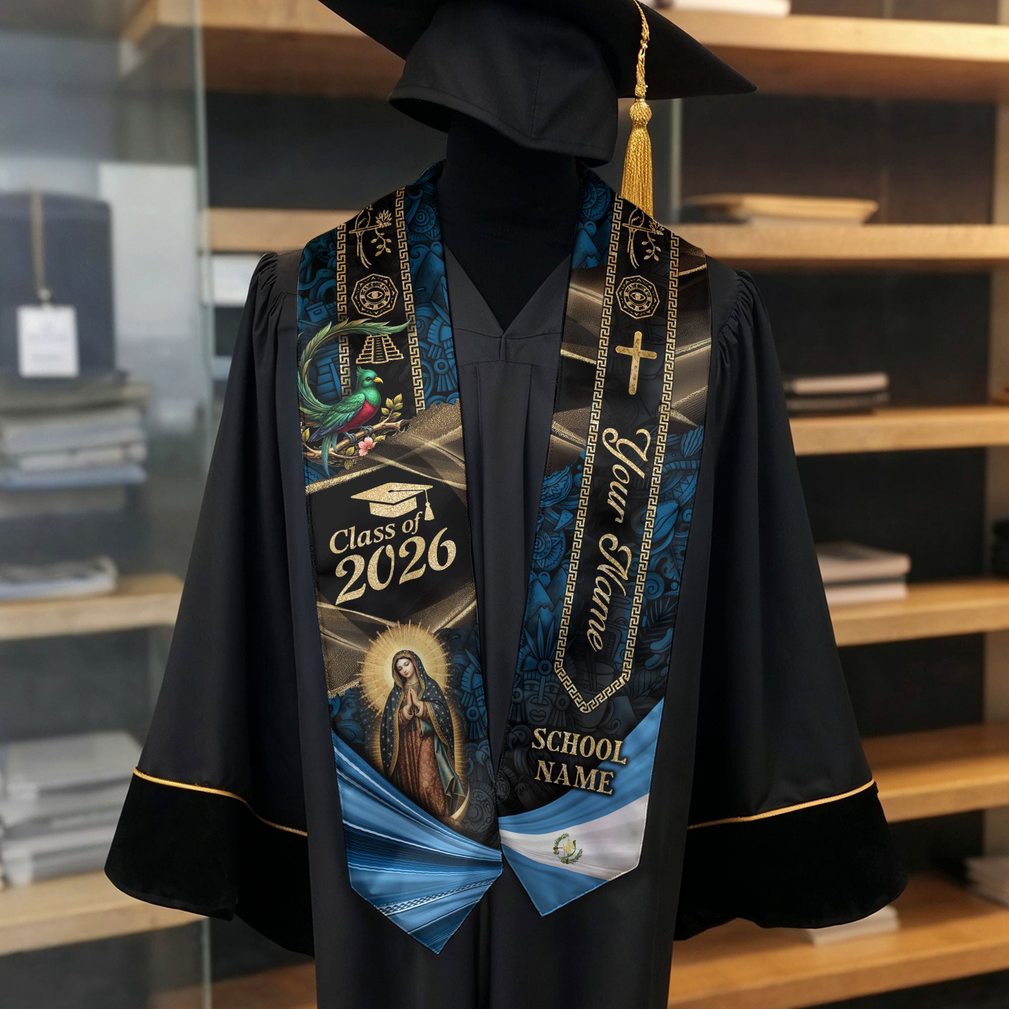 Custom Guatemala Graduation Stole 2026 - Personalized Name School Quetzal Maya Sash