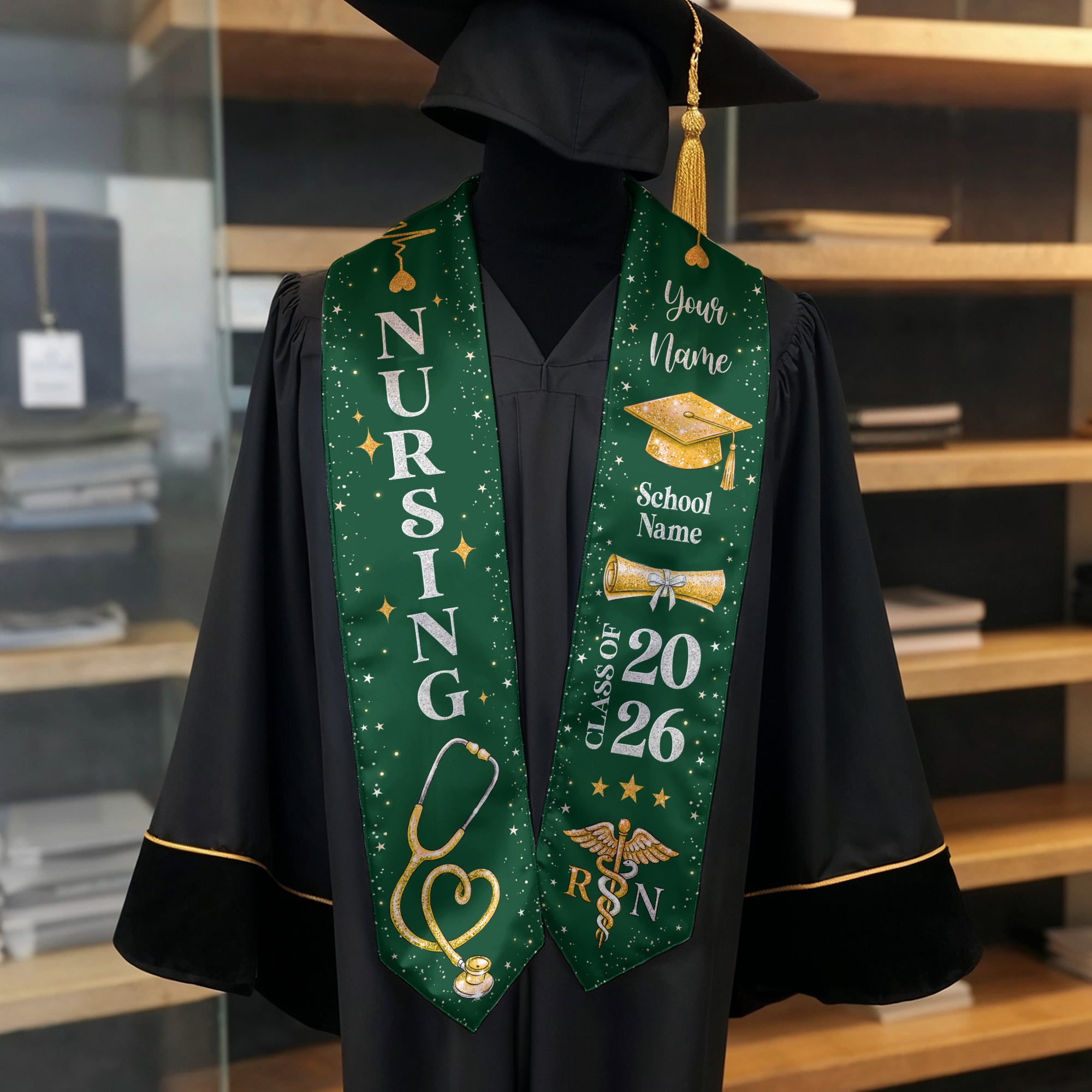 RN Nursing Graduation Stole, Class of 2026, Personalized Name and School, Heartbeat Design, Graduation Sash Gift