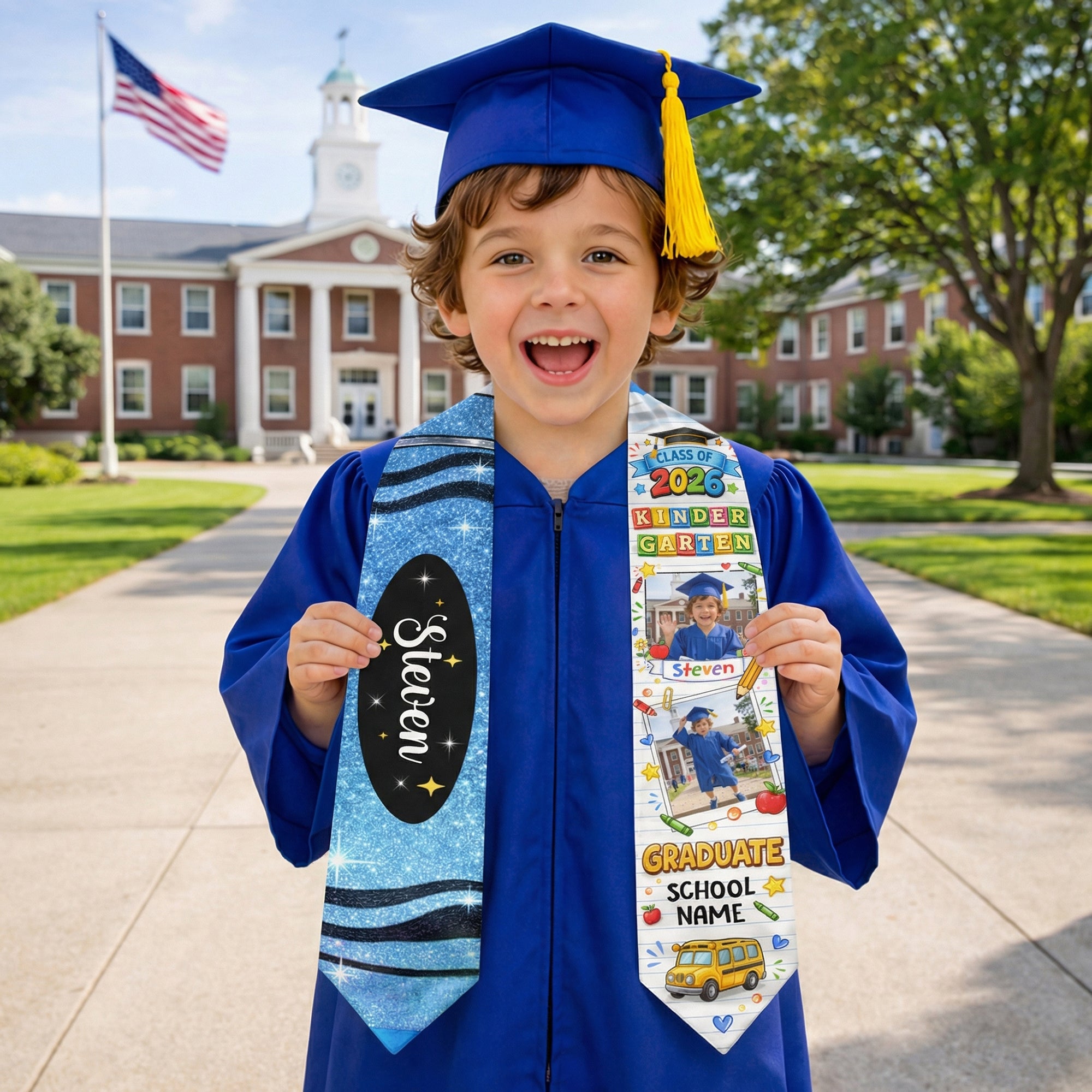 Custom Photo Graduation Stole for Kids - Personalized Class of 2026 Sash