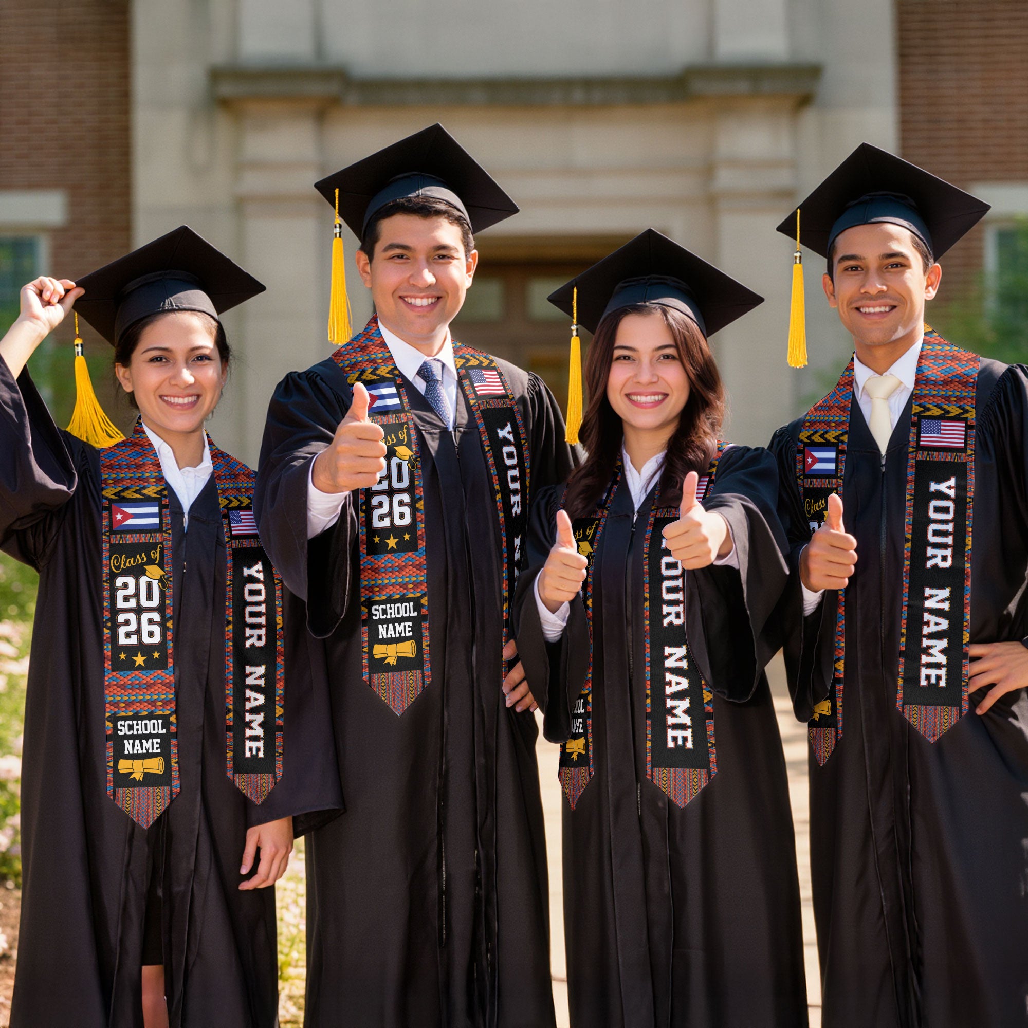 Cuba Graduation Stole 2026, Cuban Flag Sash, Custom Accent Graduation Stole for 2026