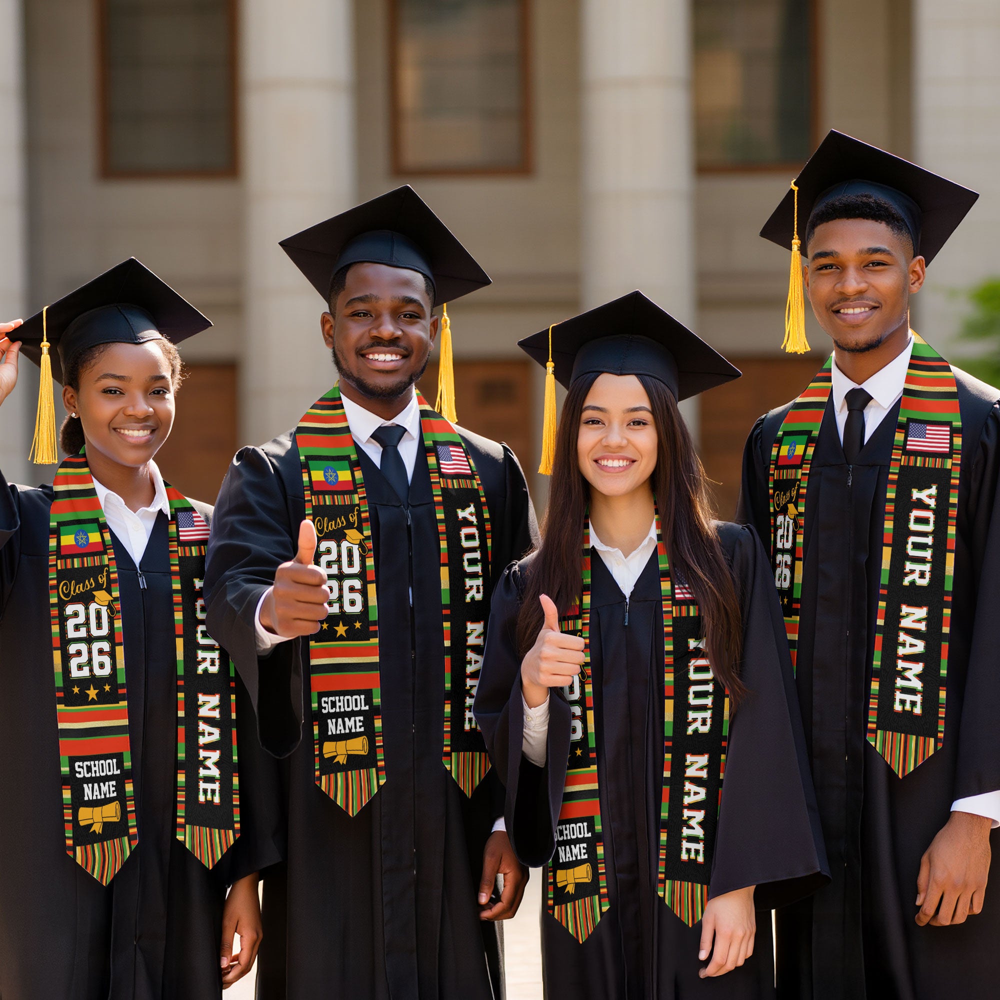 Ethiopia Graduation Stole 2026, Ethiopian Flag Sash, Graduation Stole with Custom Accent