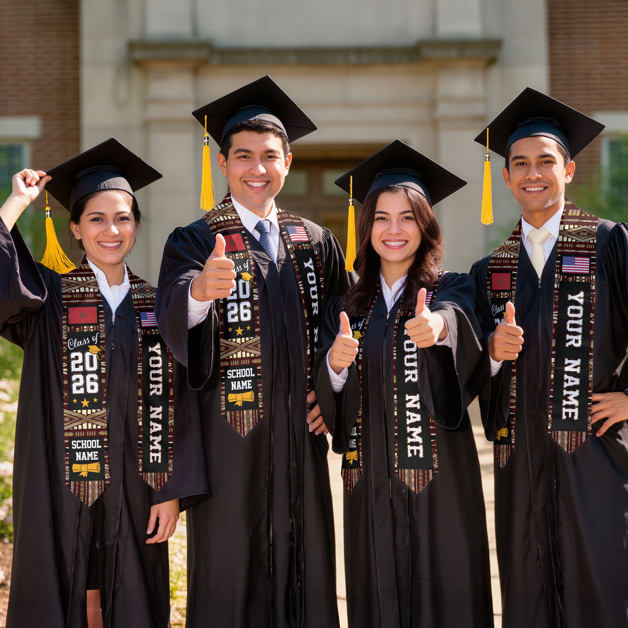 Morocco Graduation Stole 2026, Moroccan Flag Sash, Class of 2026 Custom Trim for Grads