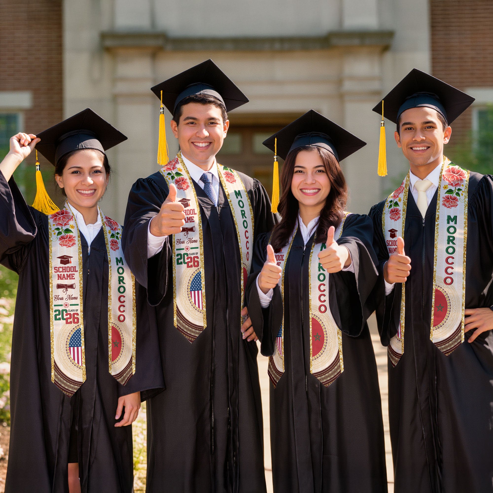 Moroccan Flag Graduation Sash 2026, Morocco Stole, Custom Detail Option for Graduates