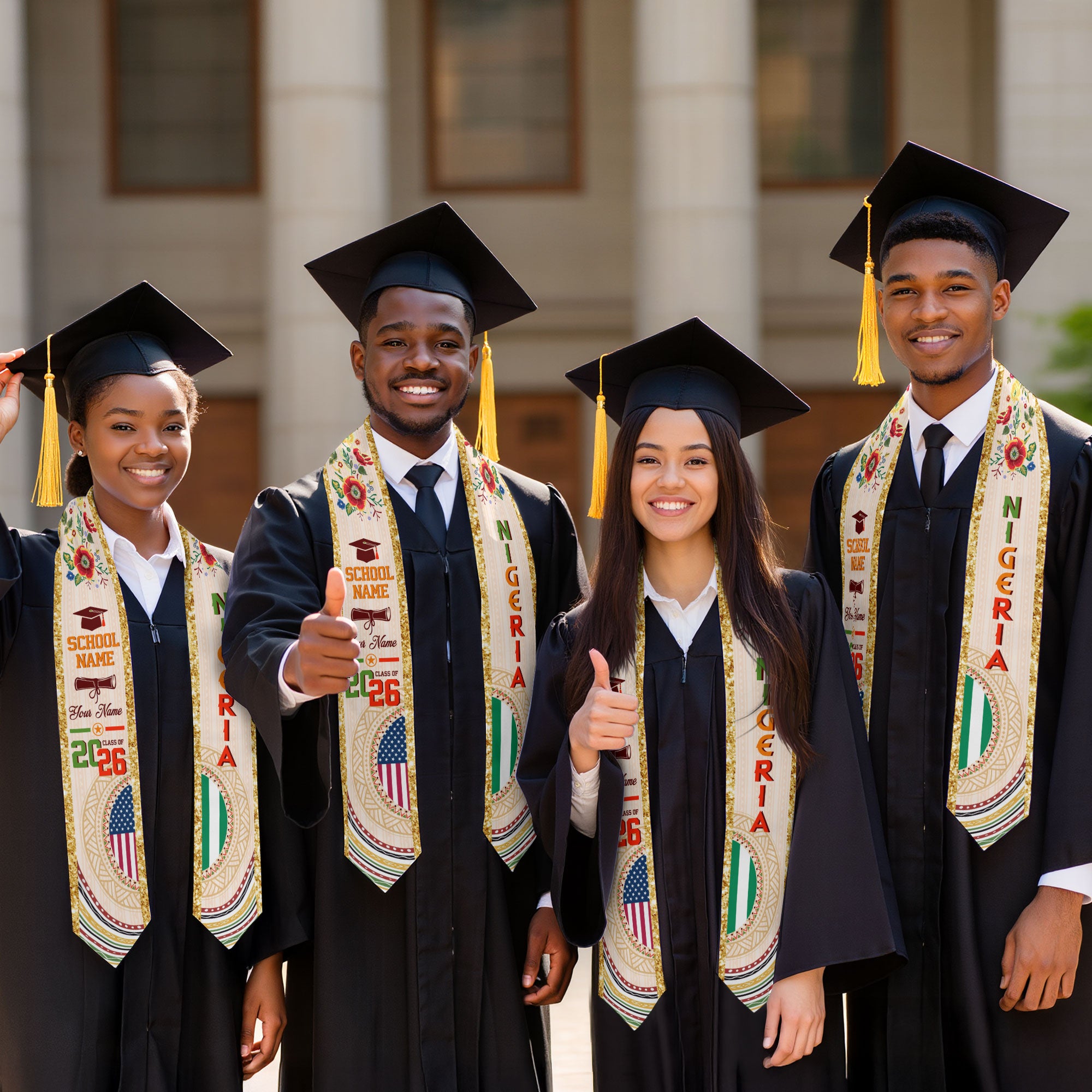 Nigerian Flag Graduation Sash 2026, Nigeria Stole, Custom Detail Option for Graduates