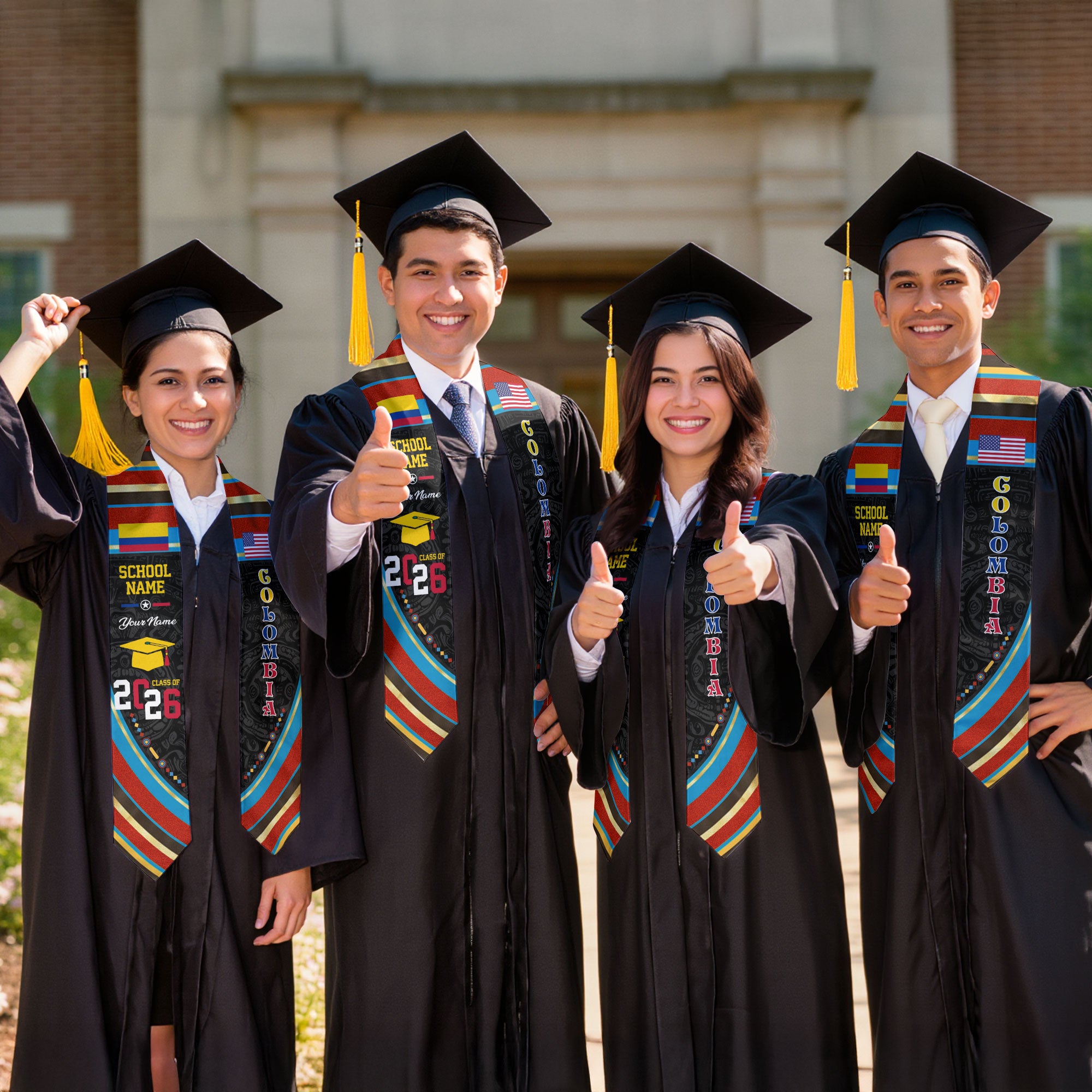Colombia Flag Graduation Stole 2026, Colombian Grad Sash, Custom Details for Class of 2026