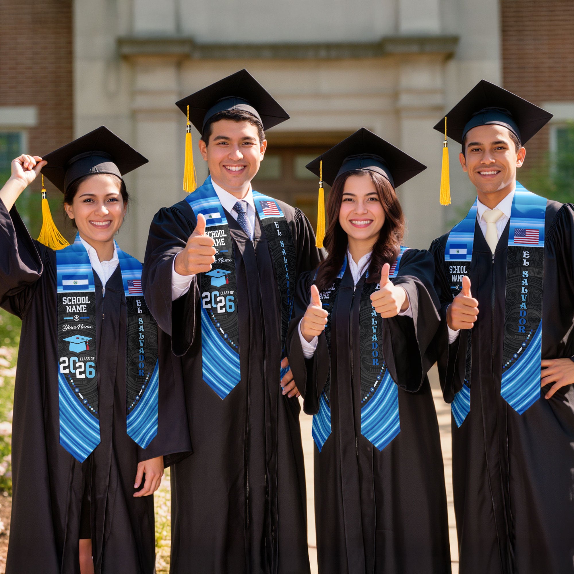 El Salvador Flag Graduation Stole 2026, Salvadoran Grad Sash, Custom Details for 2026