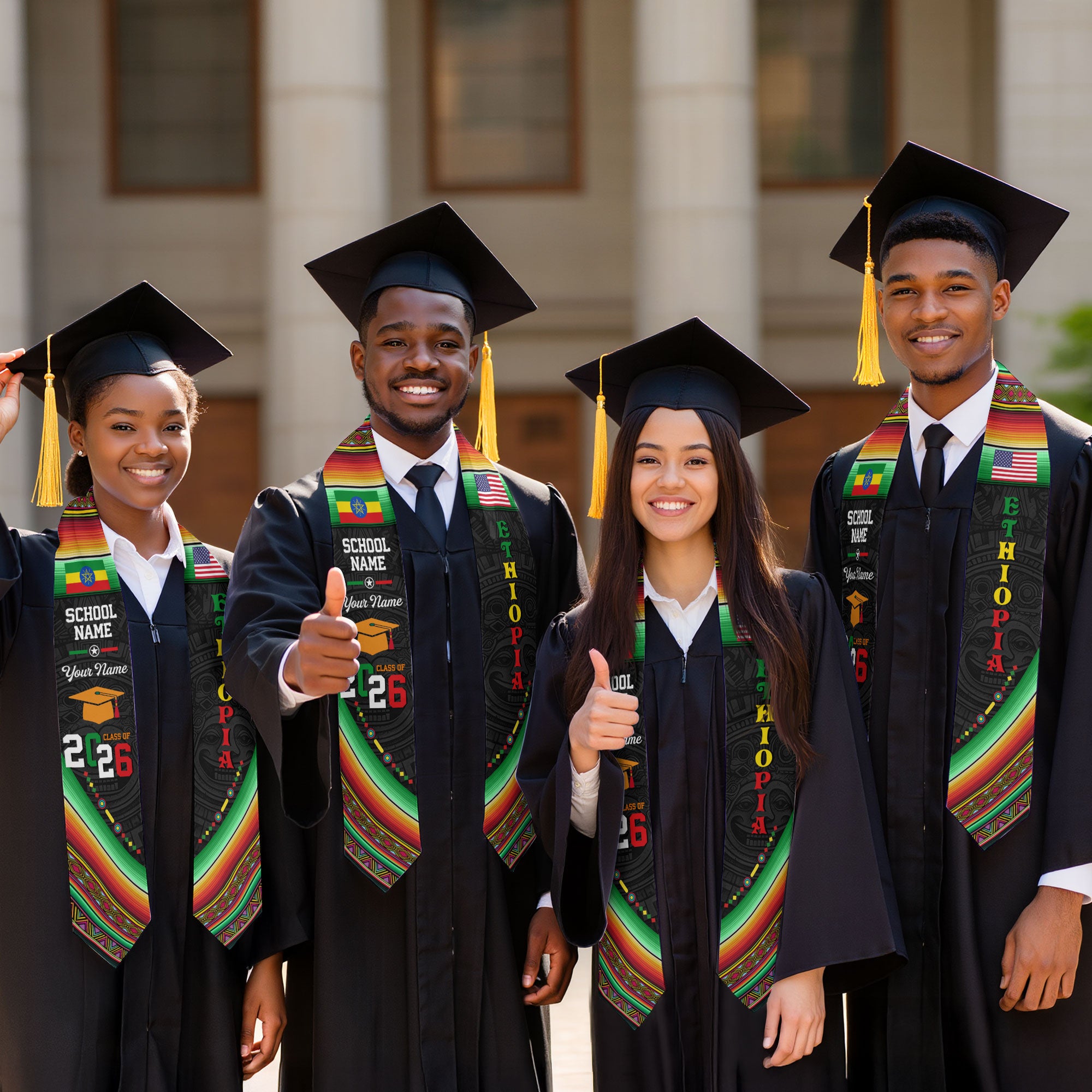 Ethiopia Flag Graduation Stole 2026, Ethiopian Grad Sash, Custom Details for Class of 2026