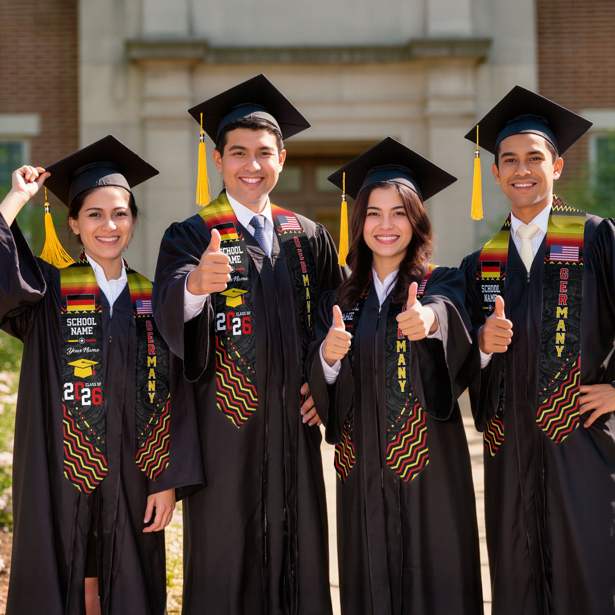 Germany Flag Graduation Stole 2026, German Grad Sash, Custom Details for Class of 2026