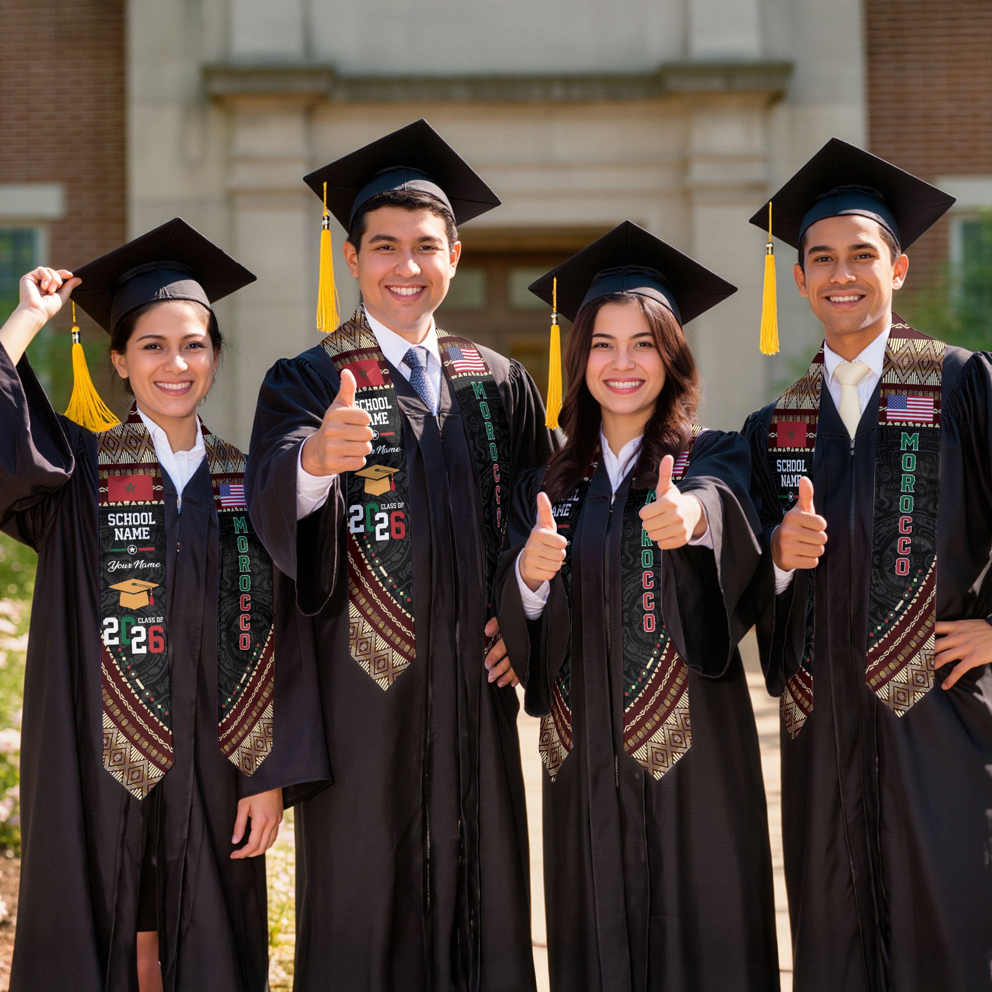 Morocco Flag Graduation Stole 2026, Moroccan Grad Sash, Custom-Ready Gift Stole 2026