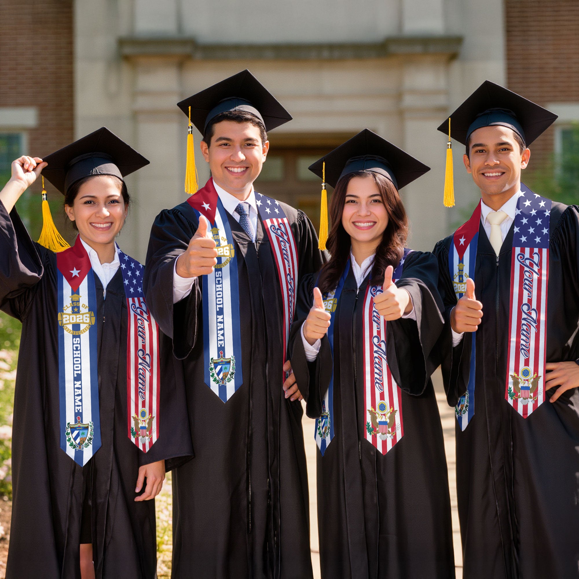 Cuban Graduation Stole 2026, Cuba Flag Sash, Graduation Stole with Custom Accent