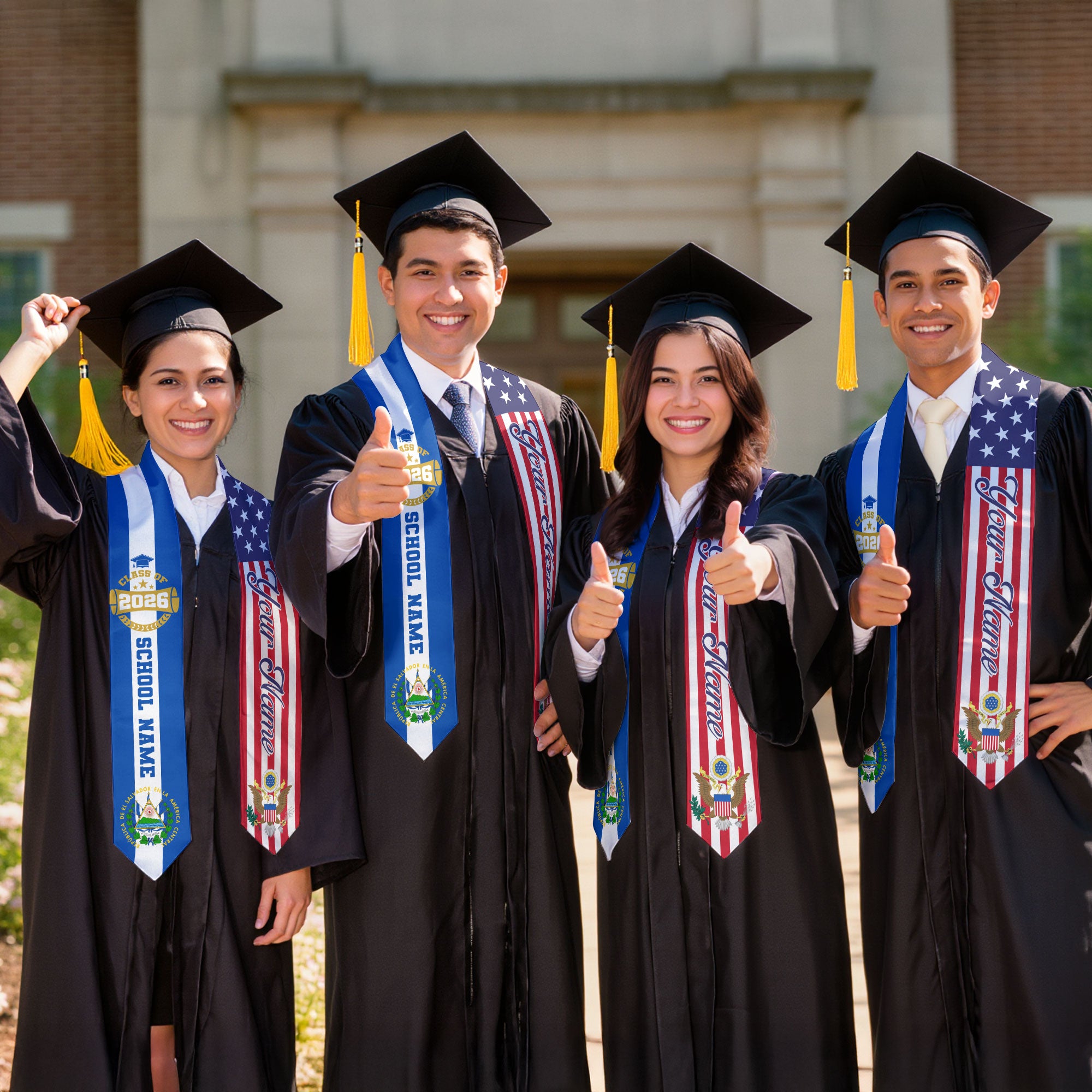 Salvadoran Graduation Stole 2026, El Salvador Flag Sash, Graduation Stole Custom Accent