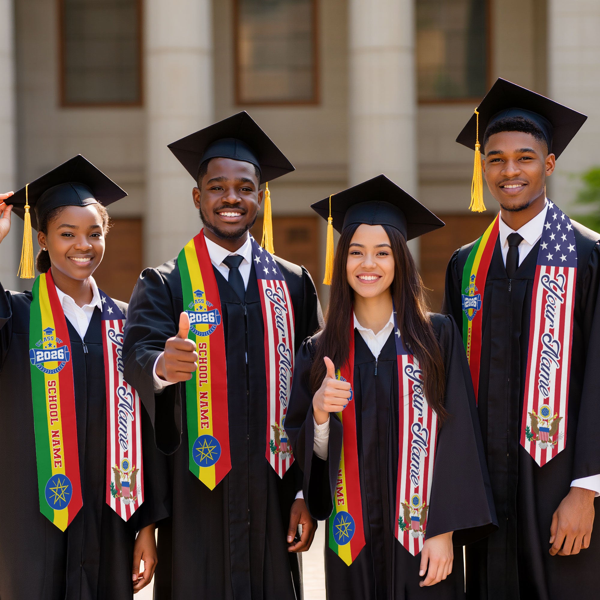 Ethiopian Graduation Stole 2026, Ethiopia Flag Sash, Custom Touch Graduation Stole 2026