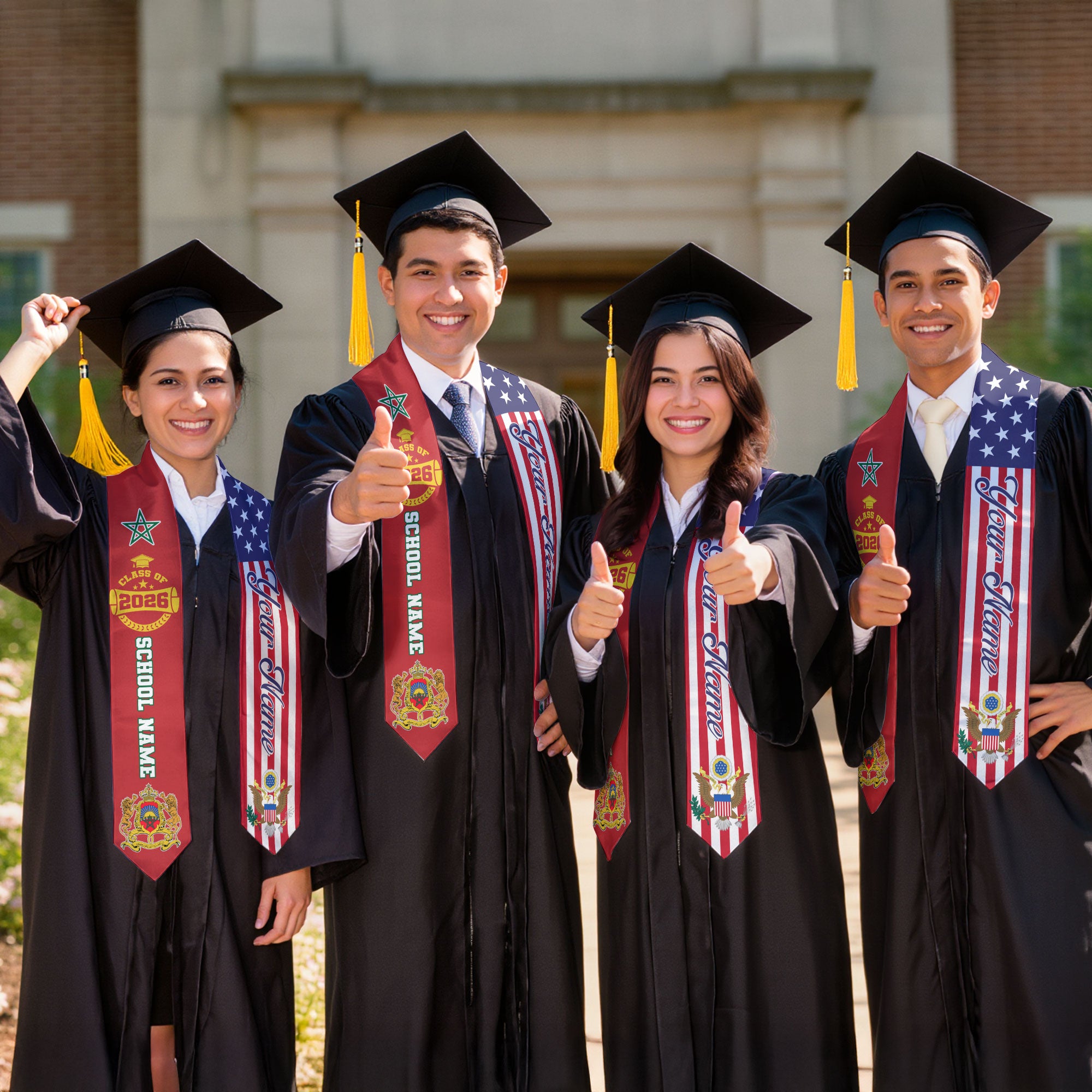 Class of 2026 Morocco Graduation Stole, Moroccan Flag Sash, Custom Style Grad Accessory
