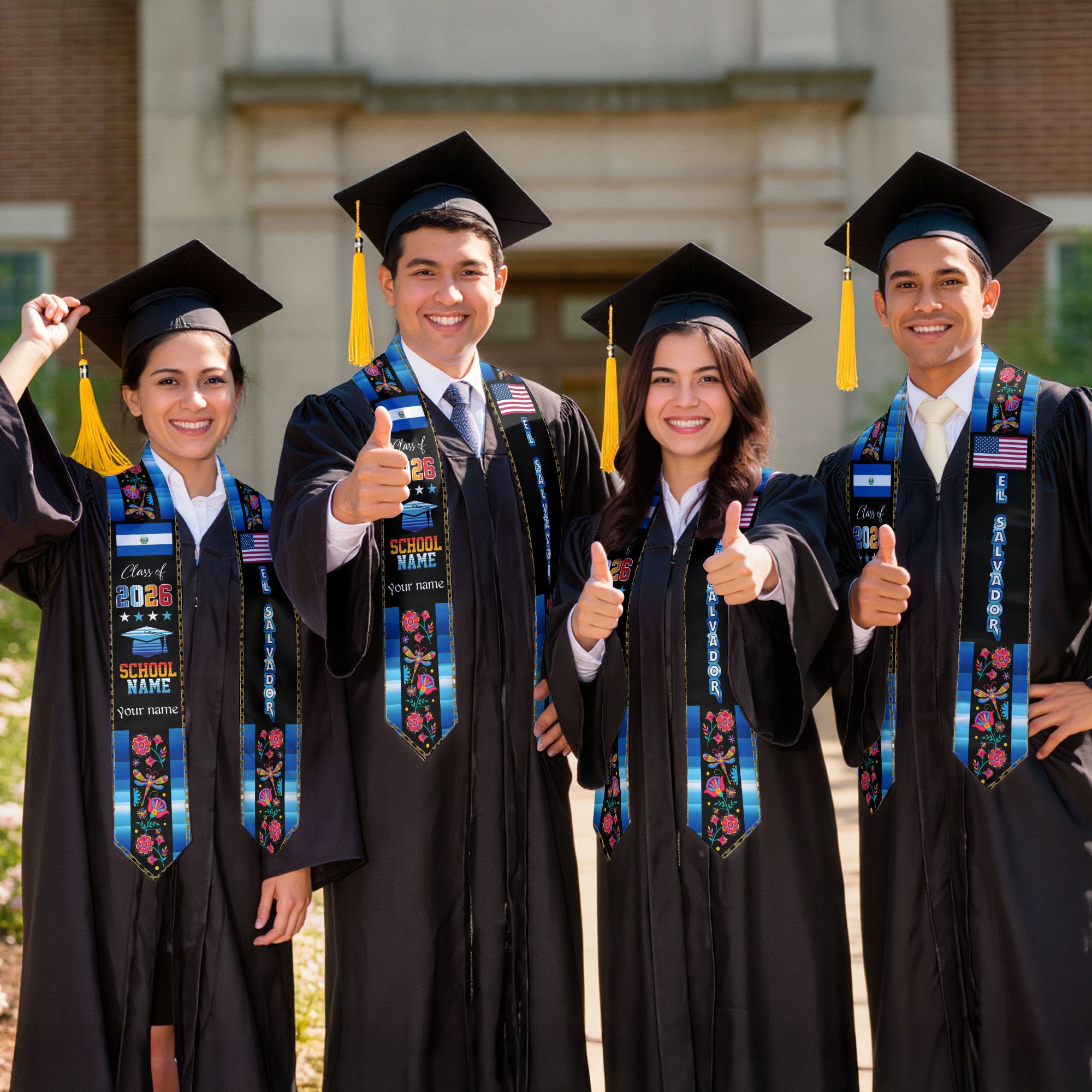 El Salvador Graduation Sash 2026, Salvadoran Flag Stole, Customizable Detail Grad Stole